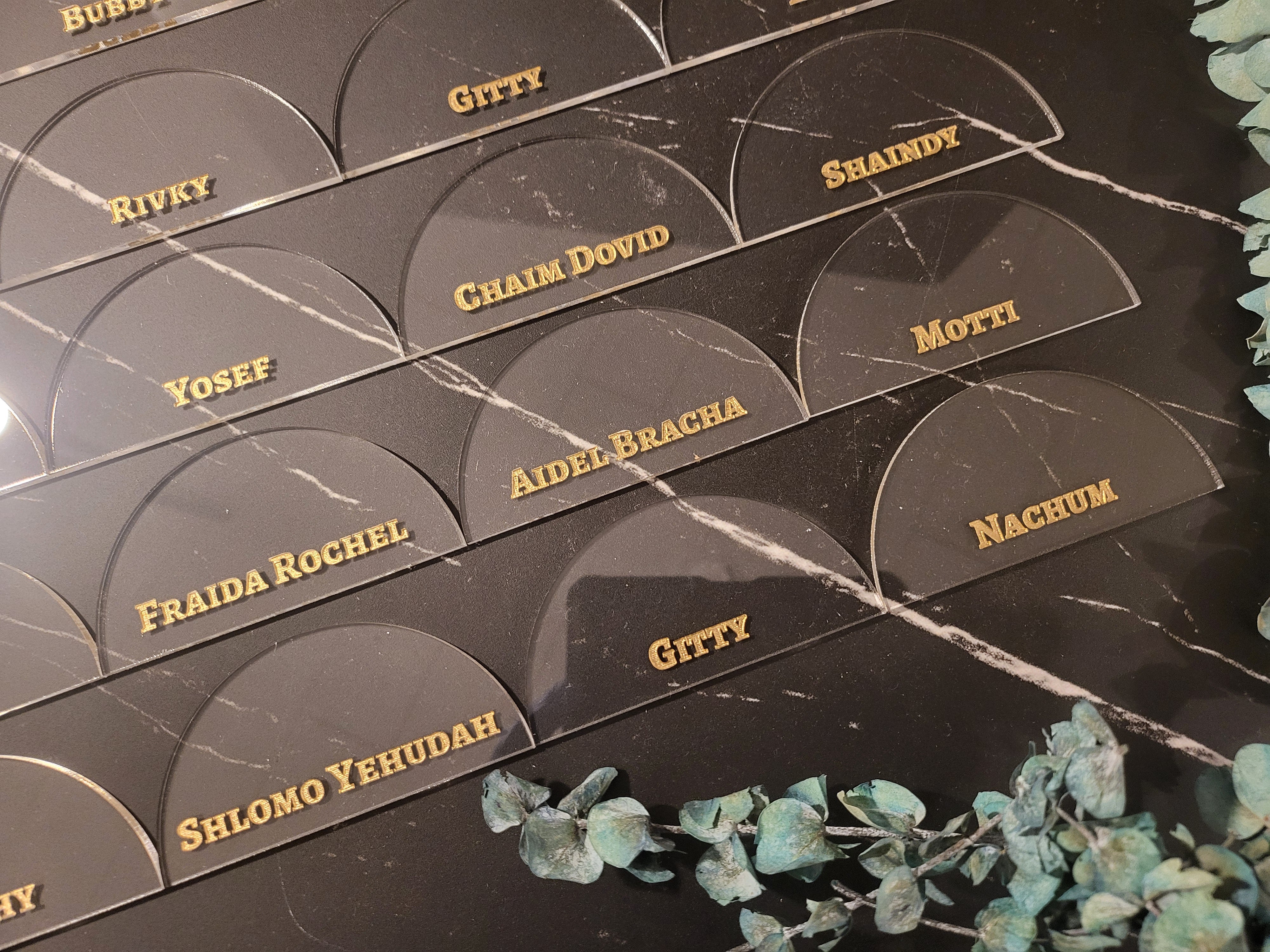 Modern Arch Wedding Place Cards – Acrylic or Wood Personalized Name Settings (3.5” Wide, 1/8” Thick)