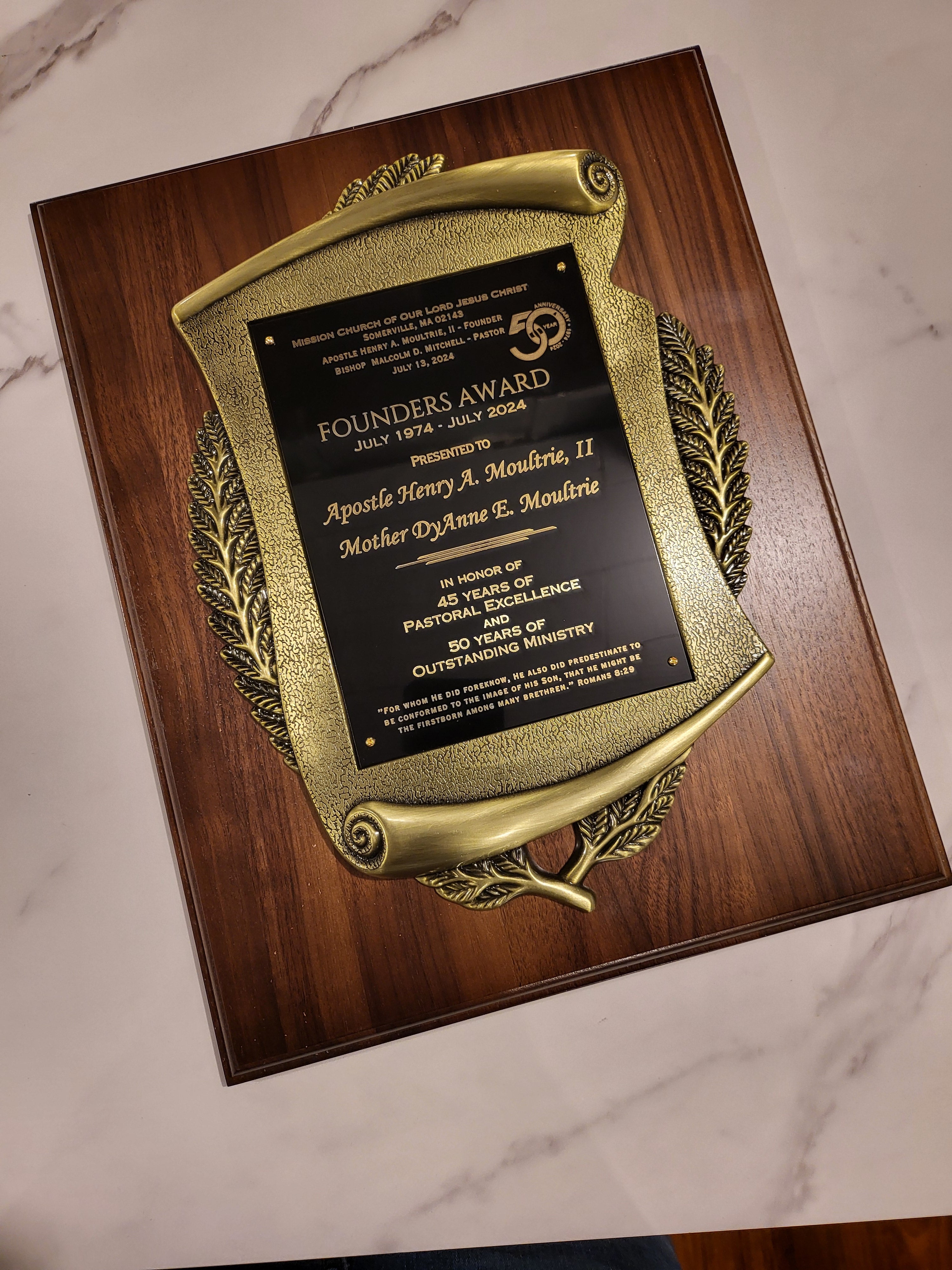 Personalized Walnut Plaque with Scroll Frame | Custom Engraved Religious Award | Pastor | Church Leader | Appreciation Gift