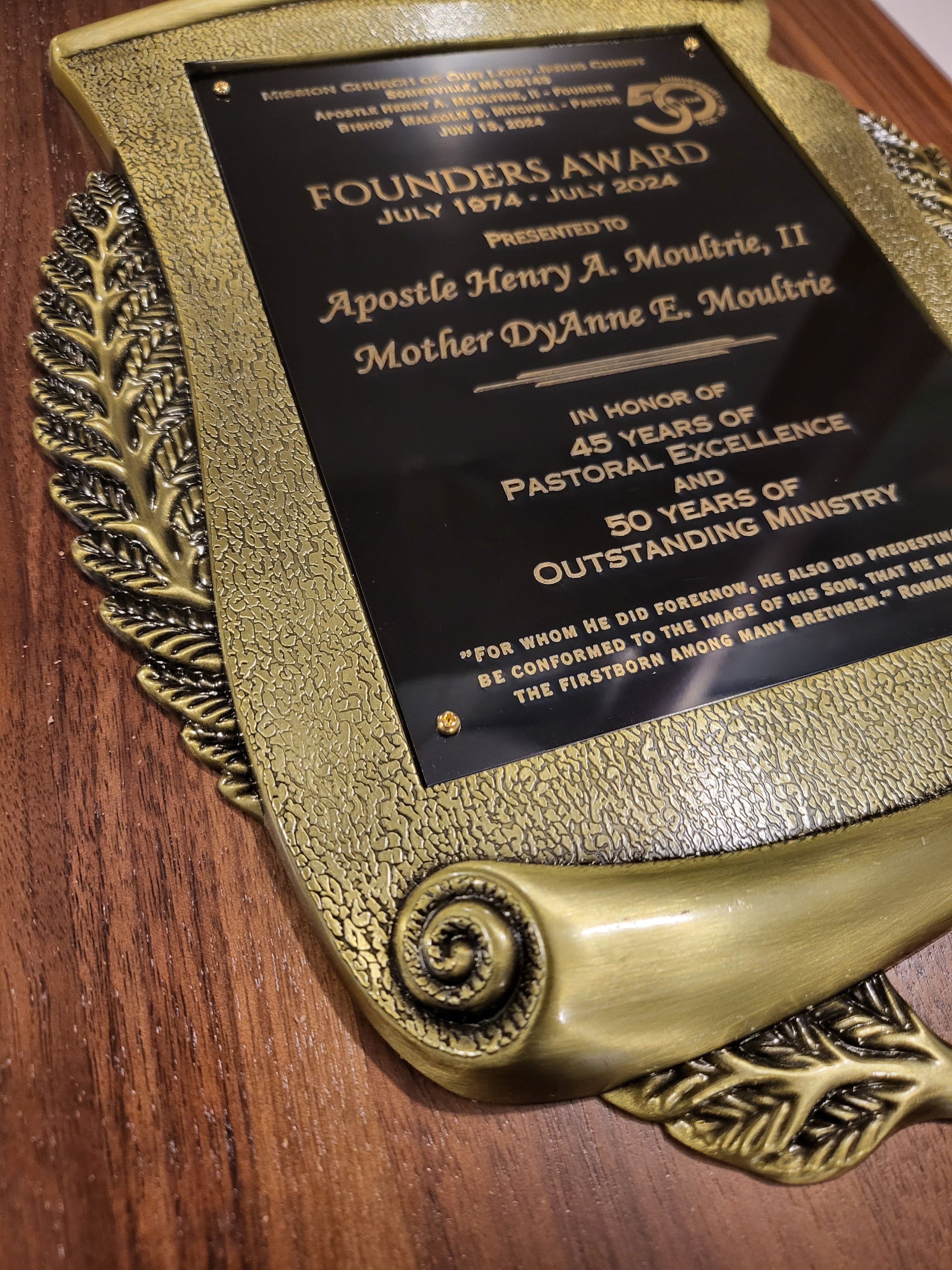 Personalized Walnut Plaque with Scroll Frame | Custom Engraved Religious Award | Pastor | Church Leader | Appreciation Gift