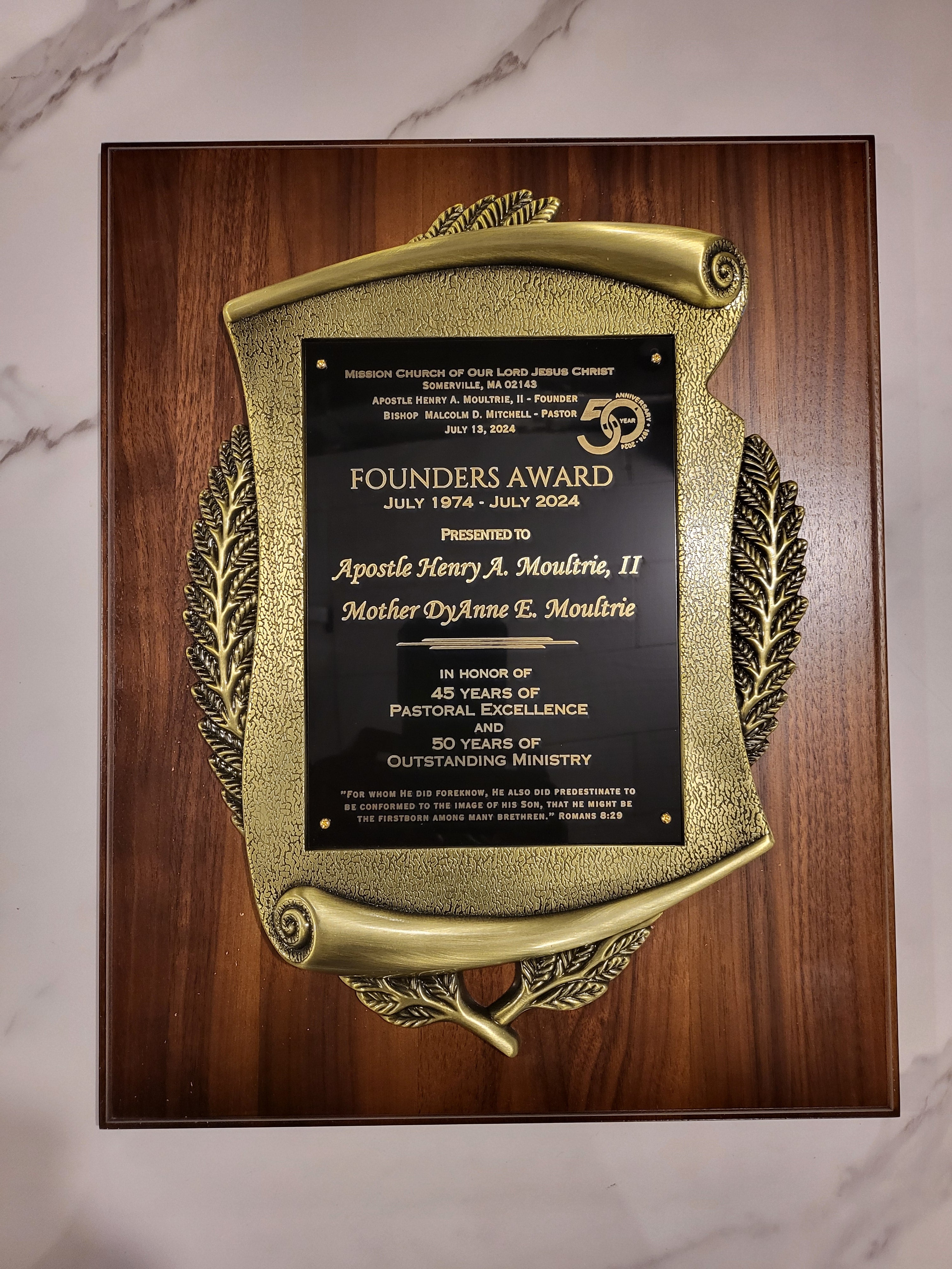 Personalized Walnut Plaque with Scroll Frame | Custom Engraved Religious Award | Pastor | Church Leader | Appreciation Gift