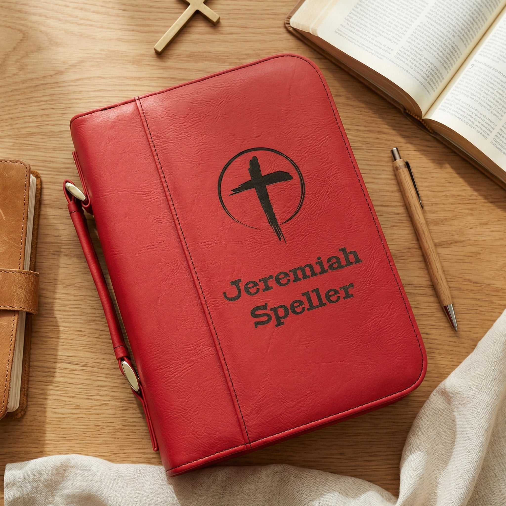 Personalized Cross Bible Cover with Name | Custom Leather Bible Case | Christian Gift for Men & Women