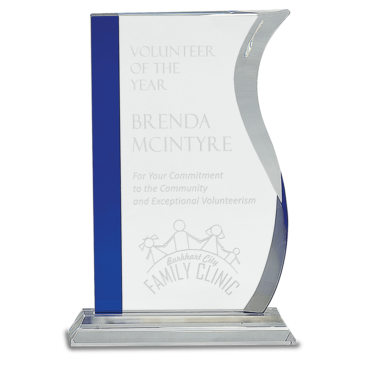 Blue Edge Crystal Wave Award | Gift Plaque | Graduation Plaque | Retirement Appreciation | Personalized Crystal Award | Engraved Trophy