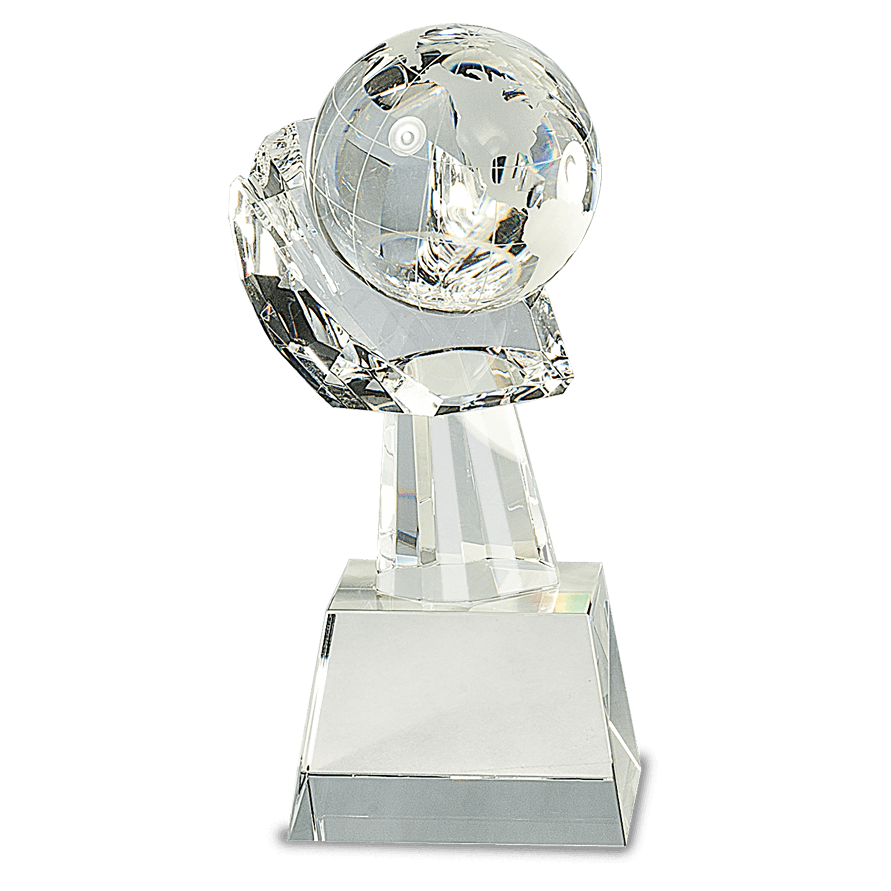 8" Crystal Globe in Hand Award – Personalized Corporate, Global Impact, Ministry Recognition Gift
