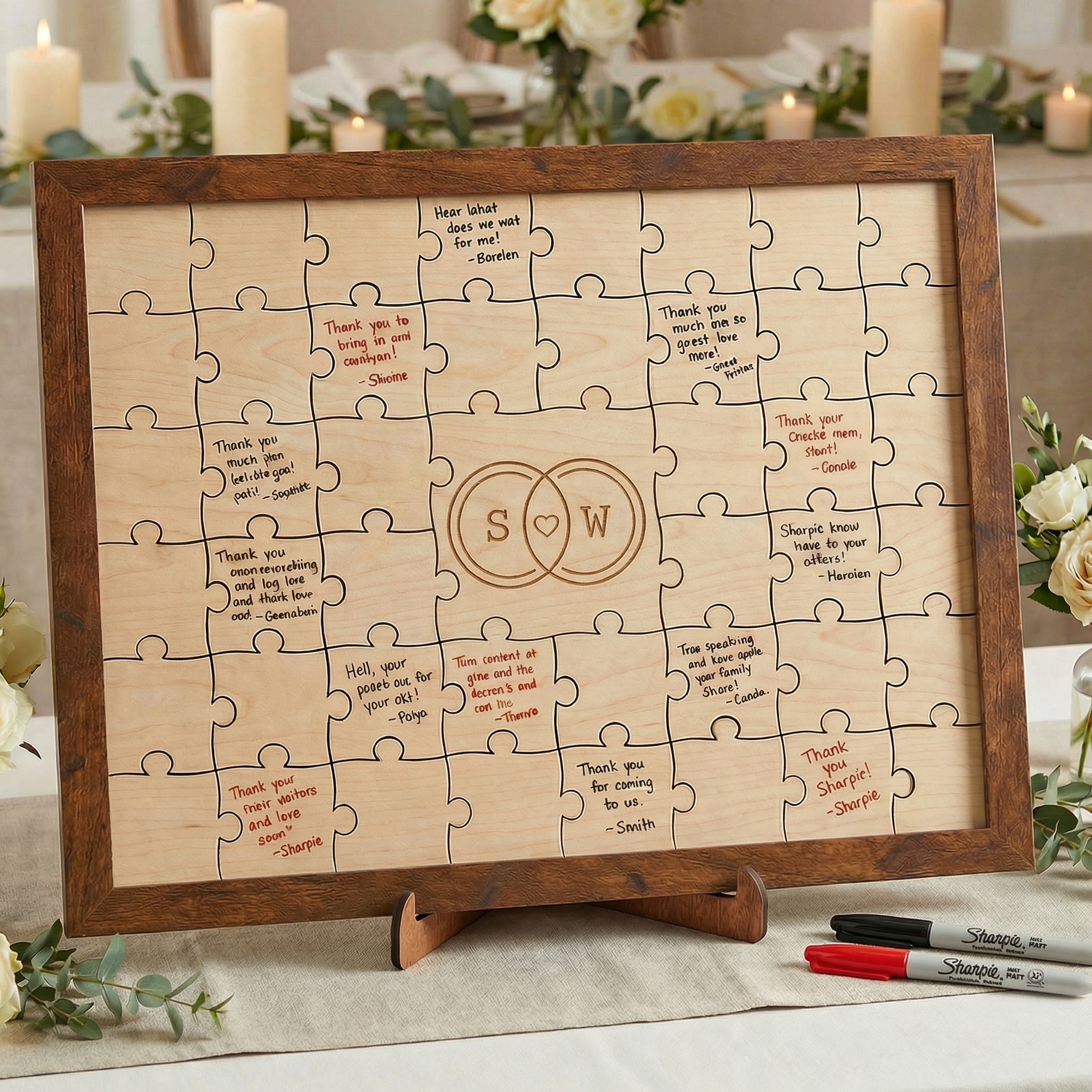 Unity Circles Monogram Wedding Guest Book Puzzle – Personalized Wooden Keepsake