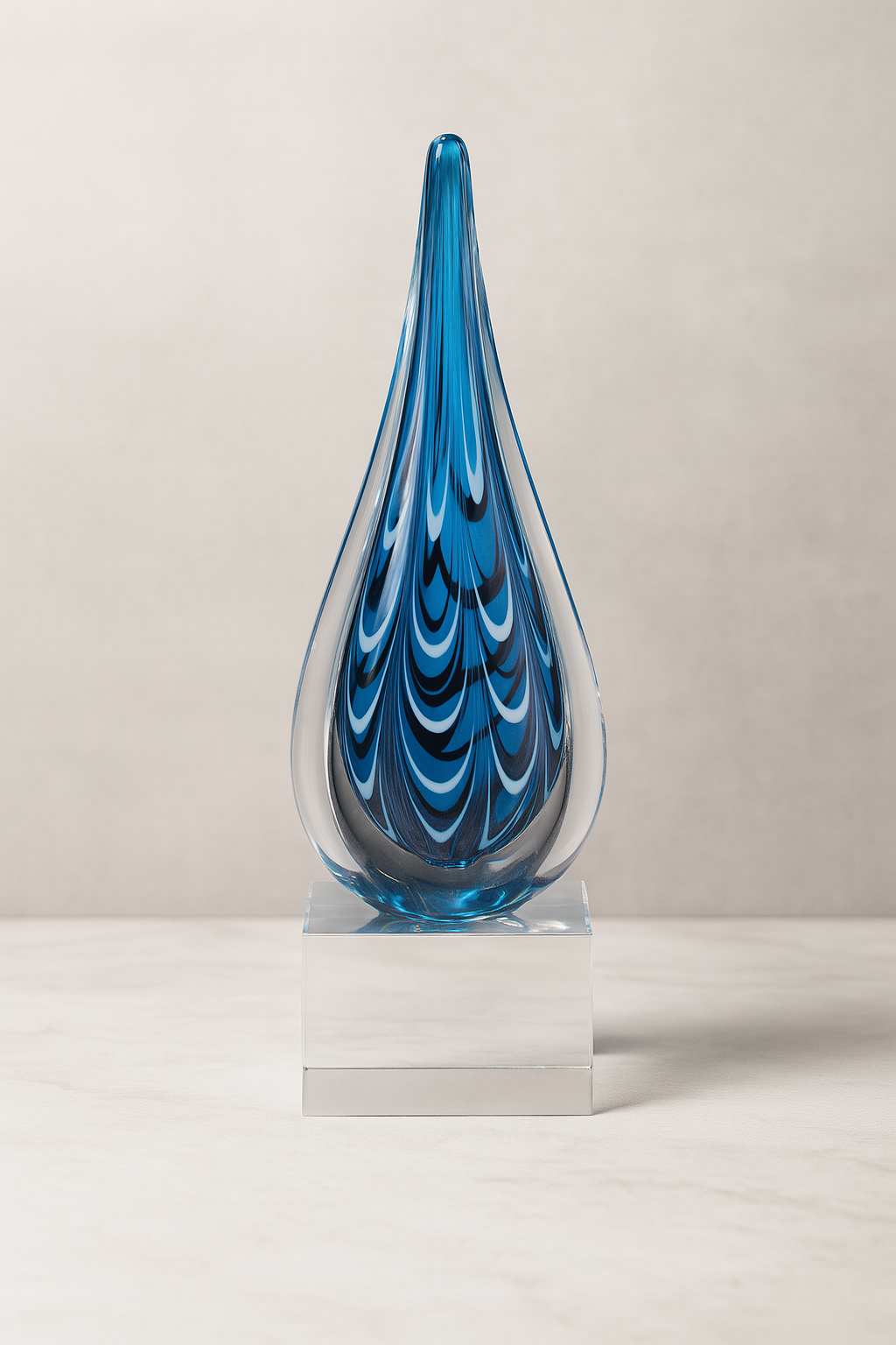 Personalized Blue & Black Teardrop Art Glass Award (10")