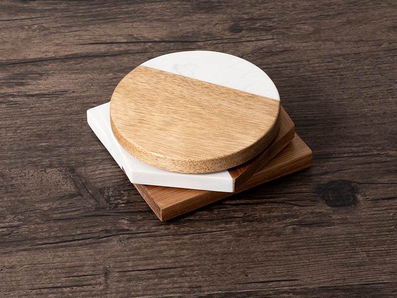Marble and Acacia Wood Coasters