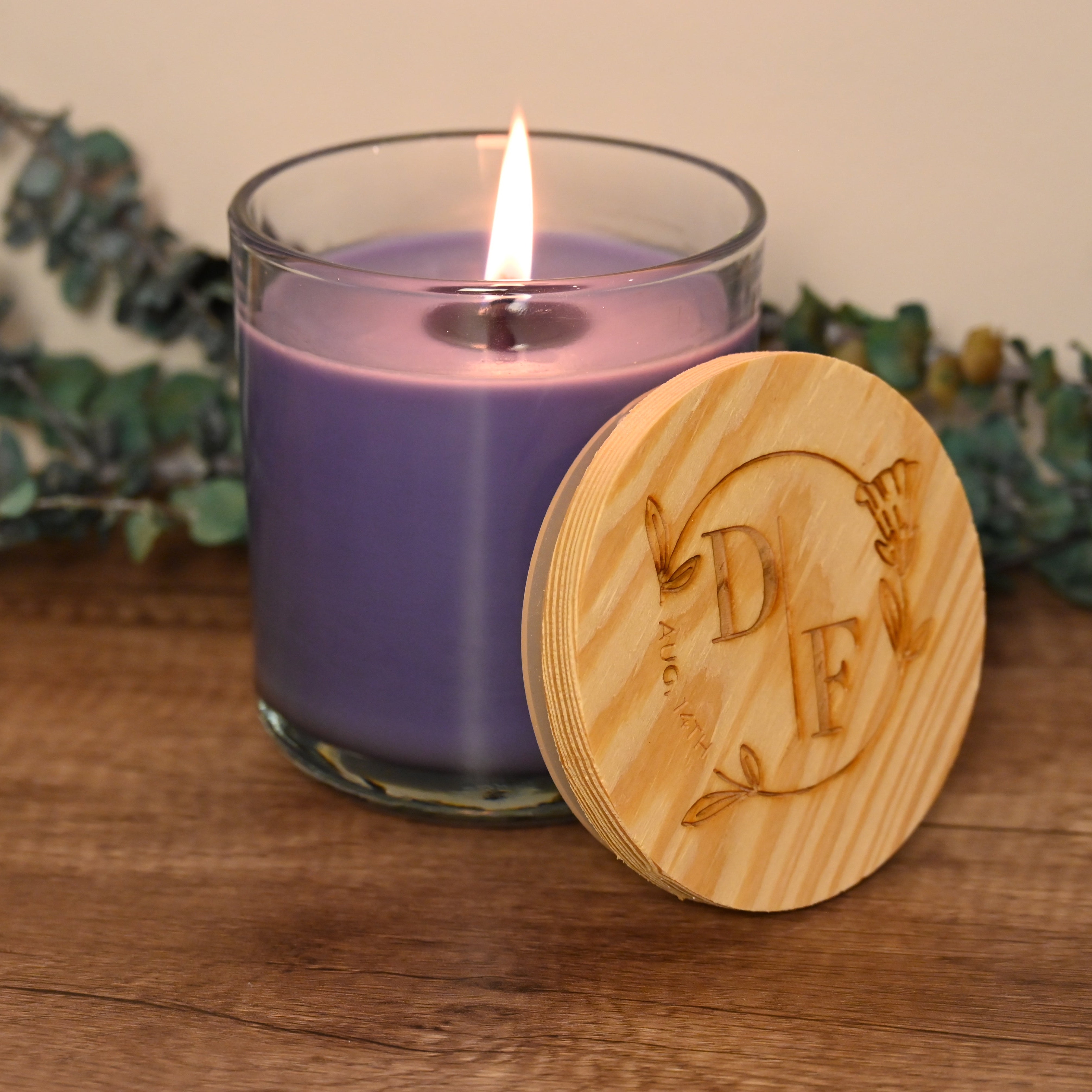 Personalized Scented Candle with Engraved Lid or Lid + Glass | 14 oz Soy Wax Jar Candle