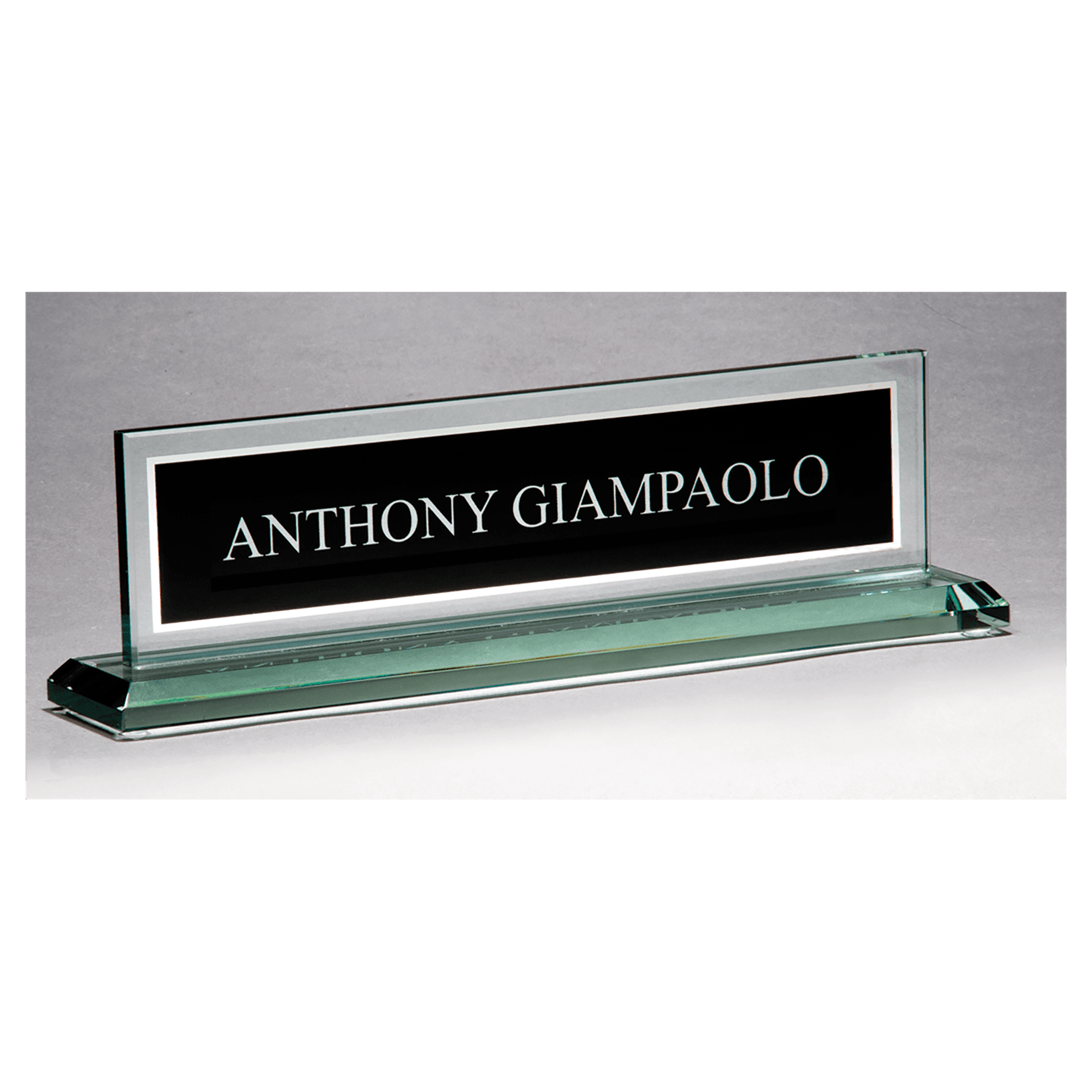 Glass Name Plate – Name, Logo & Title | Personalized 10" Desk Display