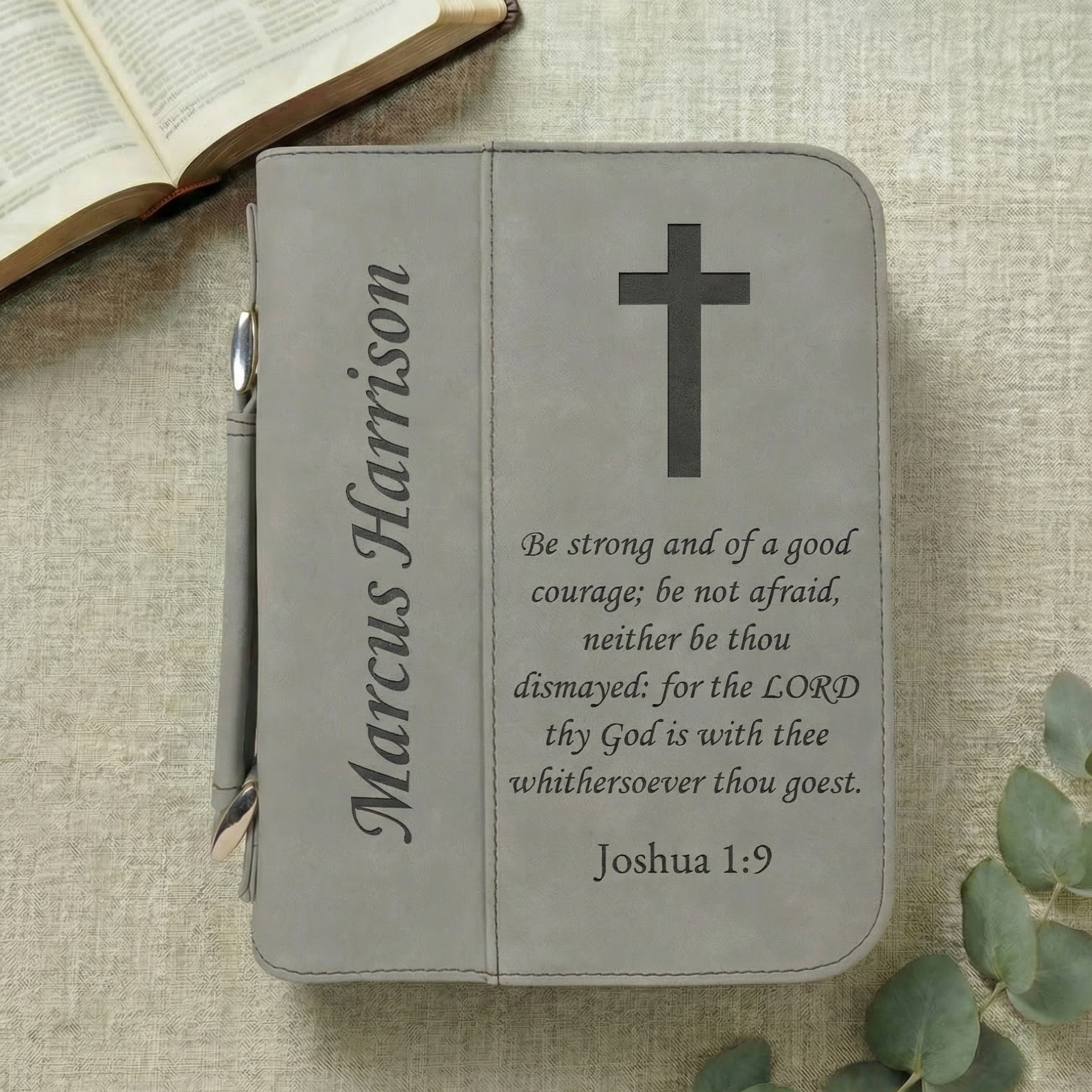 Personalized Bible Cover with Cross & Scripture | Custom Name Leather Bible Case | Engraved Religious Gift | Church, Baptism, Pastor Gift