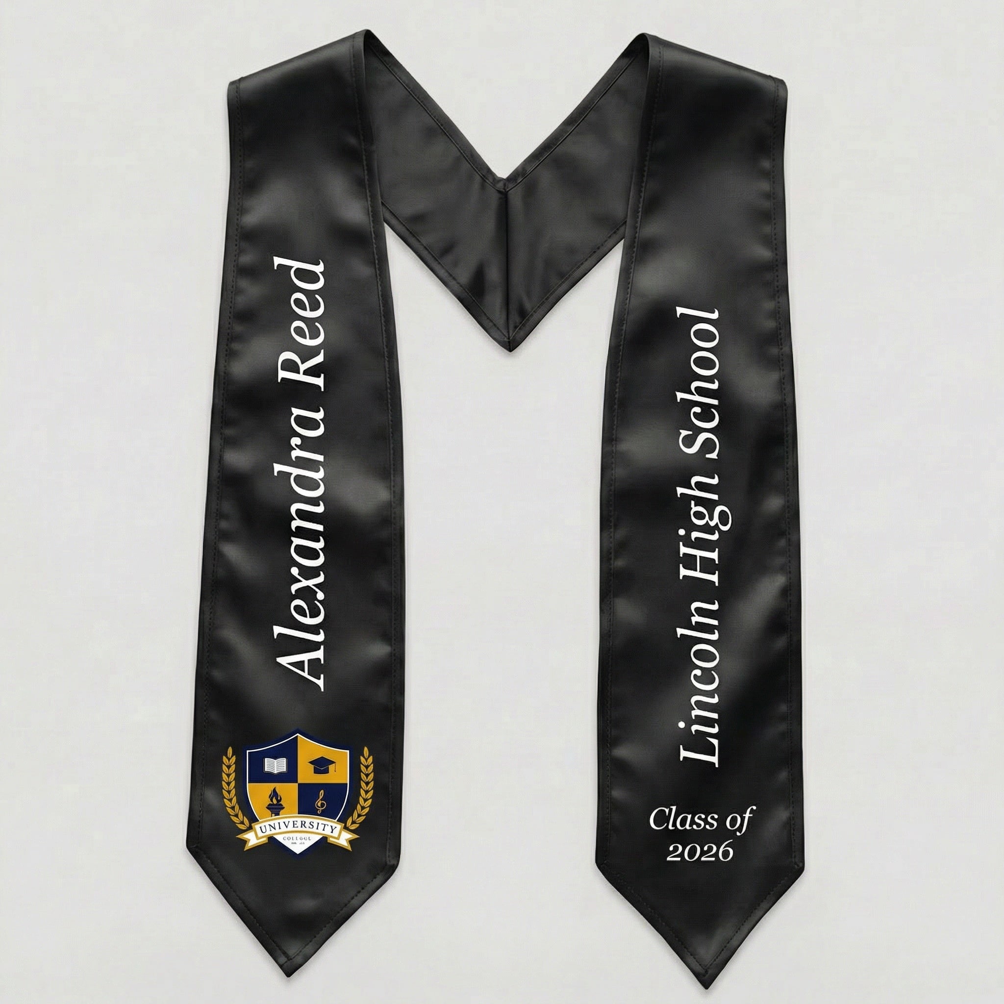 Custom Printed Graduation Stole (Sash) | 70" Black with Personalized Text or Logo