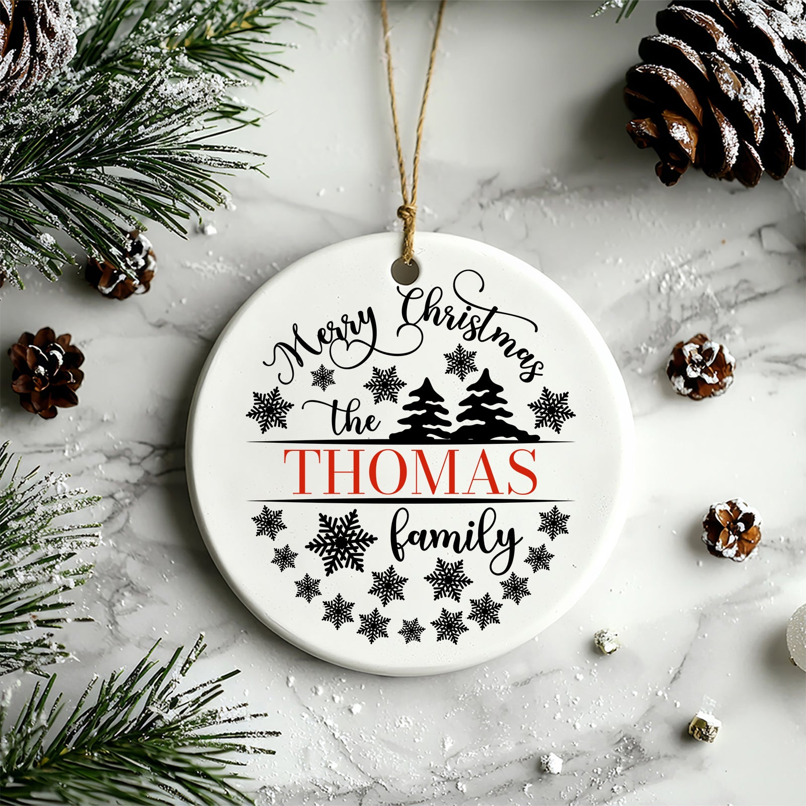 Merry Christmas Family Ornament | Personalized Snowflake Ornament