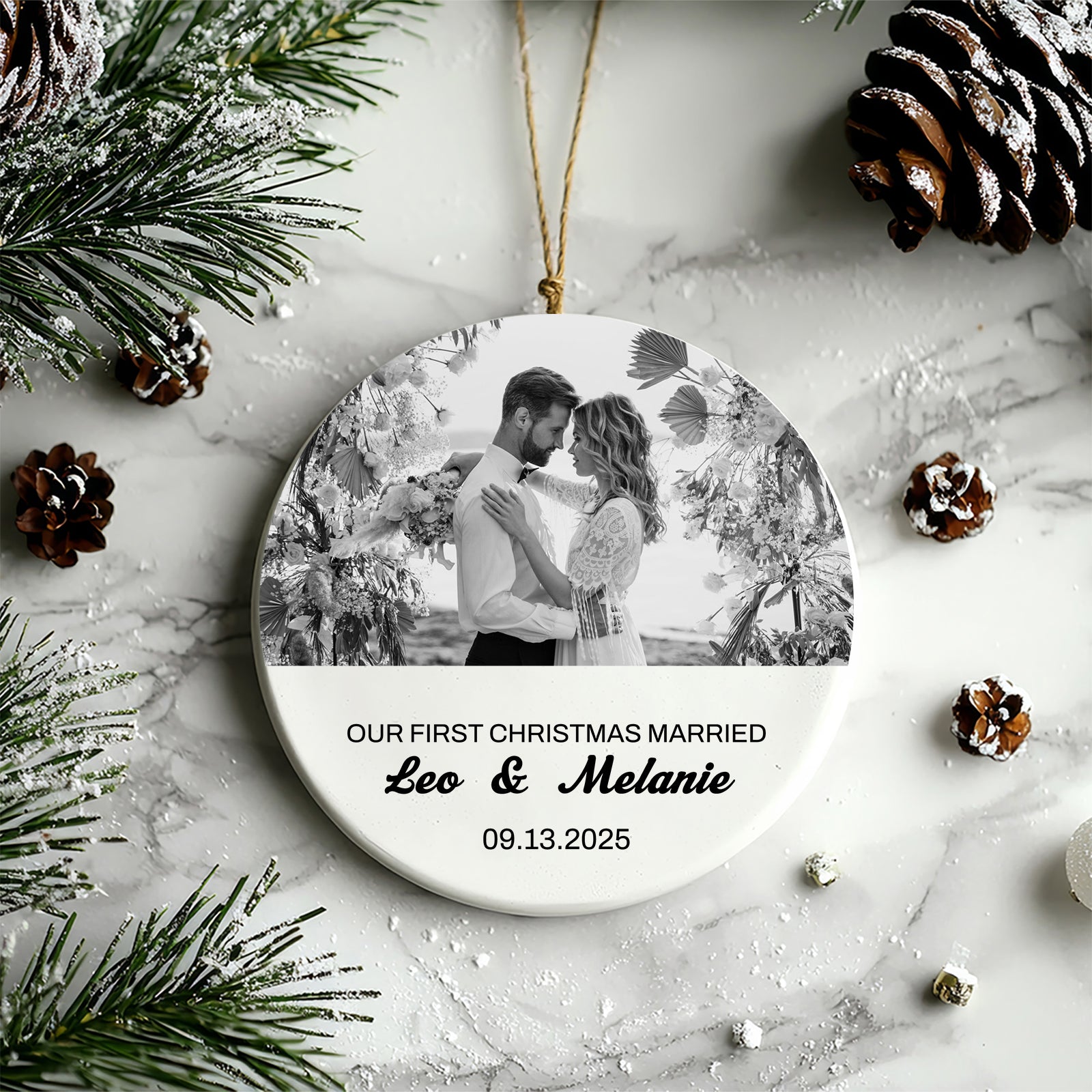 Our First Christmas Married Photo Ornament – Personalized Wedding Keepsake