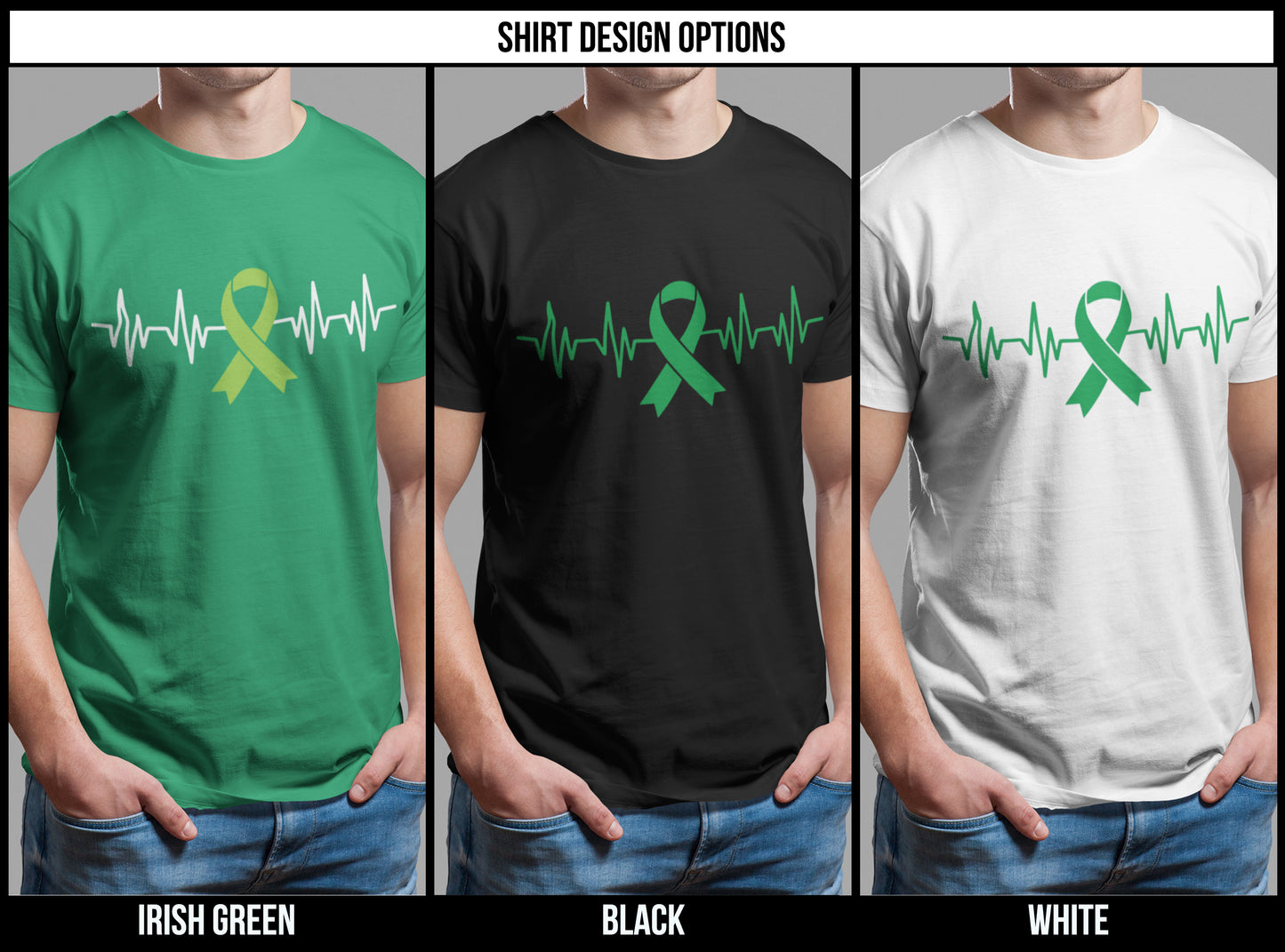 Mental Health Heartbeat Awareness T-Shirt – Green Ribbon EKG Design | Women’s & Men’s Fit