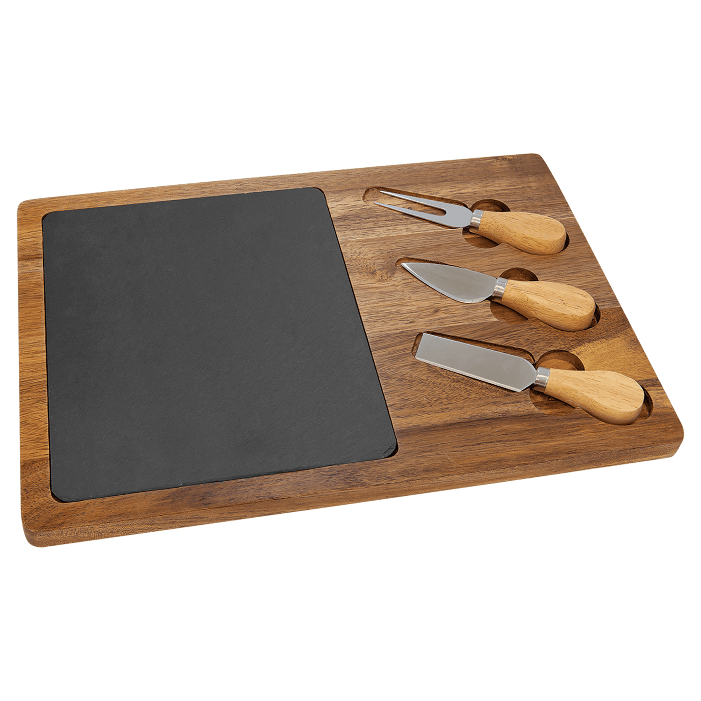 Acacia Wood-Slate Rectangle Cheese Set with Three Tools
