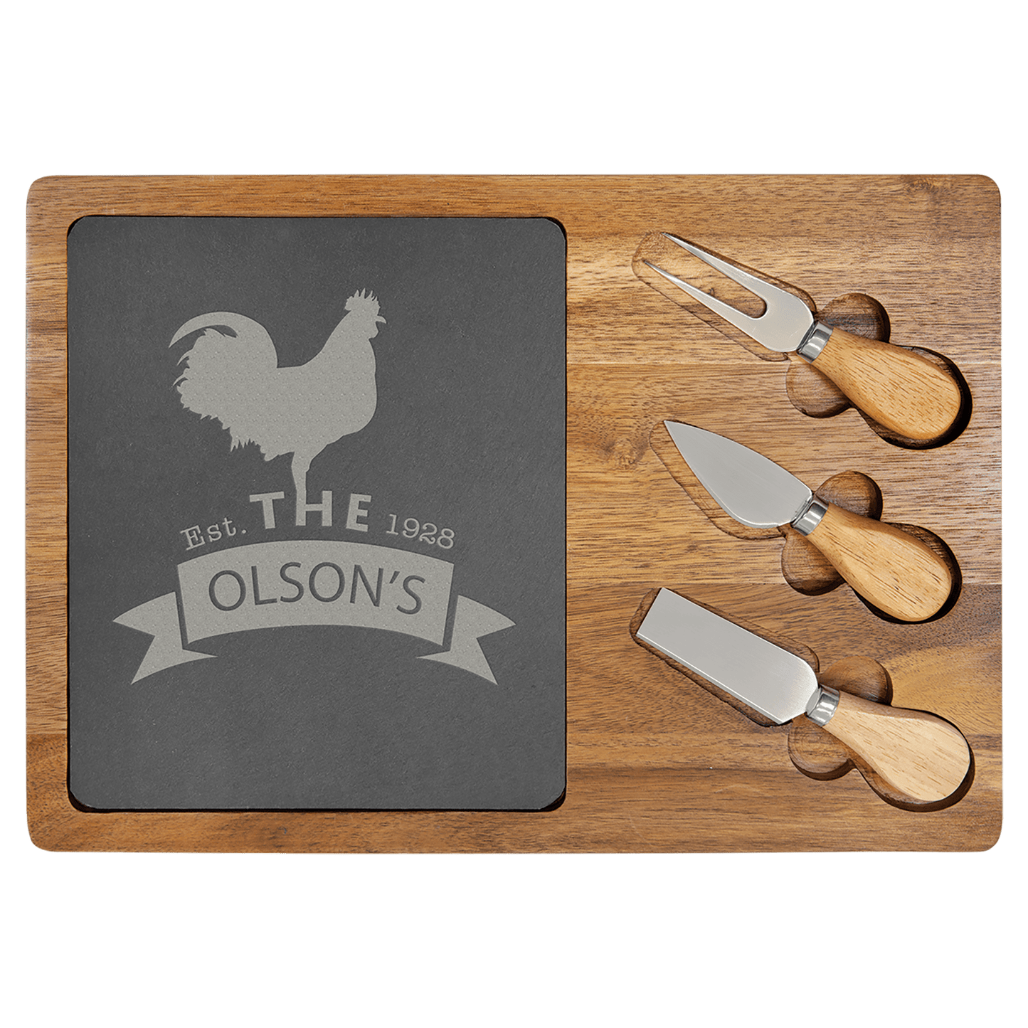 Acacia Wood-Slate Rectangle Cheese Set with Three Tools