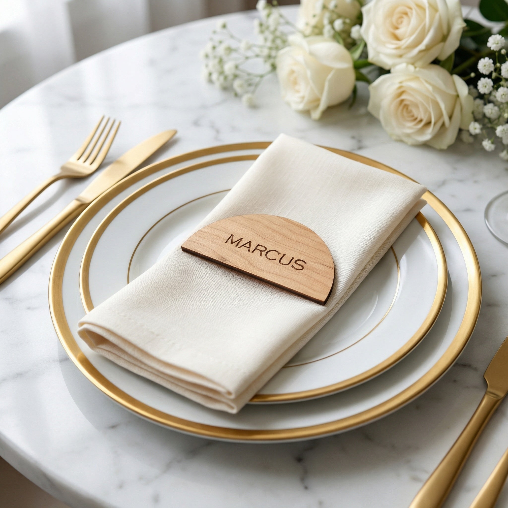 Modern Arch Wedding Place Cards – Acrylic or Wood Personalized Name Settings (3.5” Wide, 1/8” Thick)