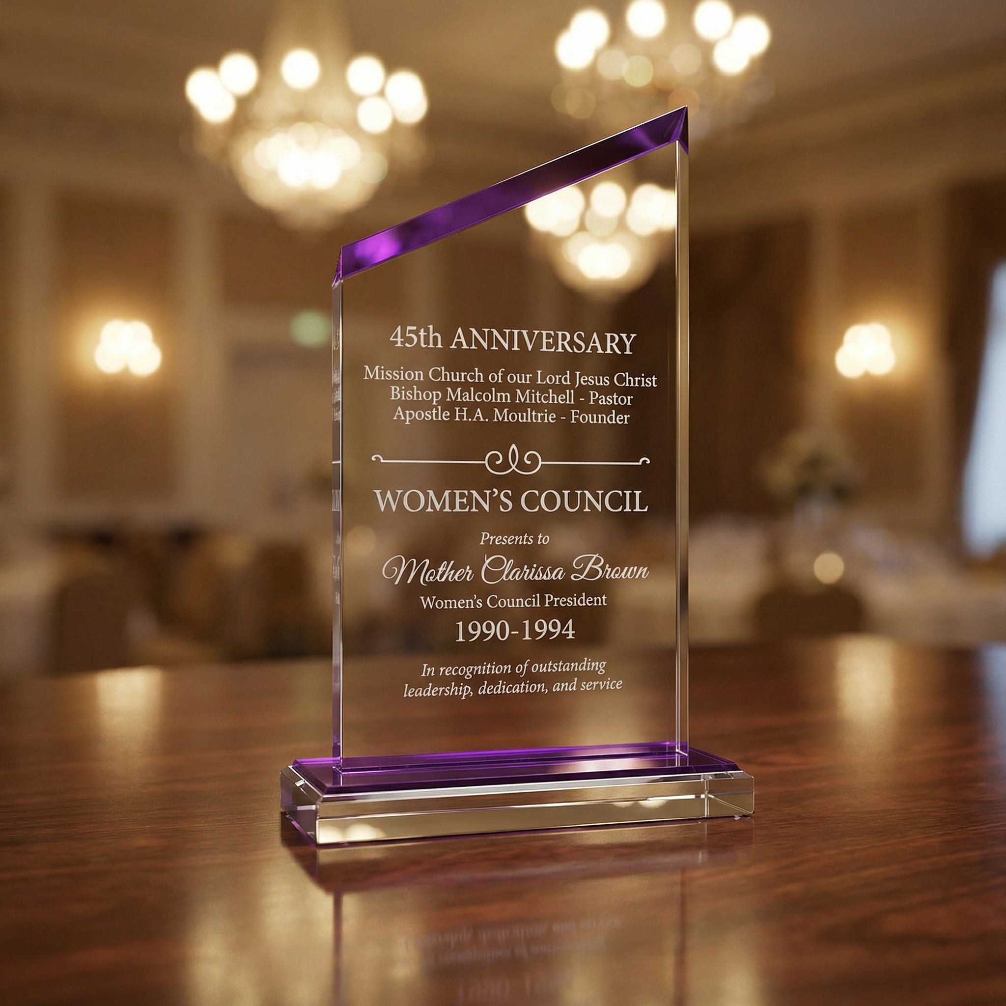 Zenith Series Acrylic Award with Purple Accents – 4.5" x 8.5"