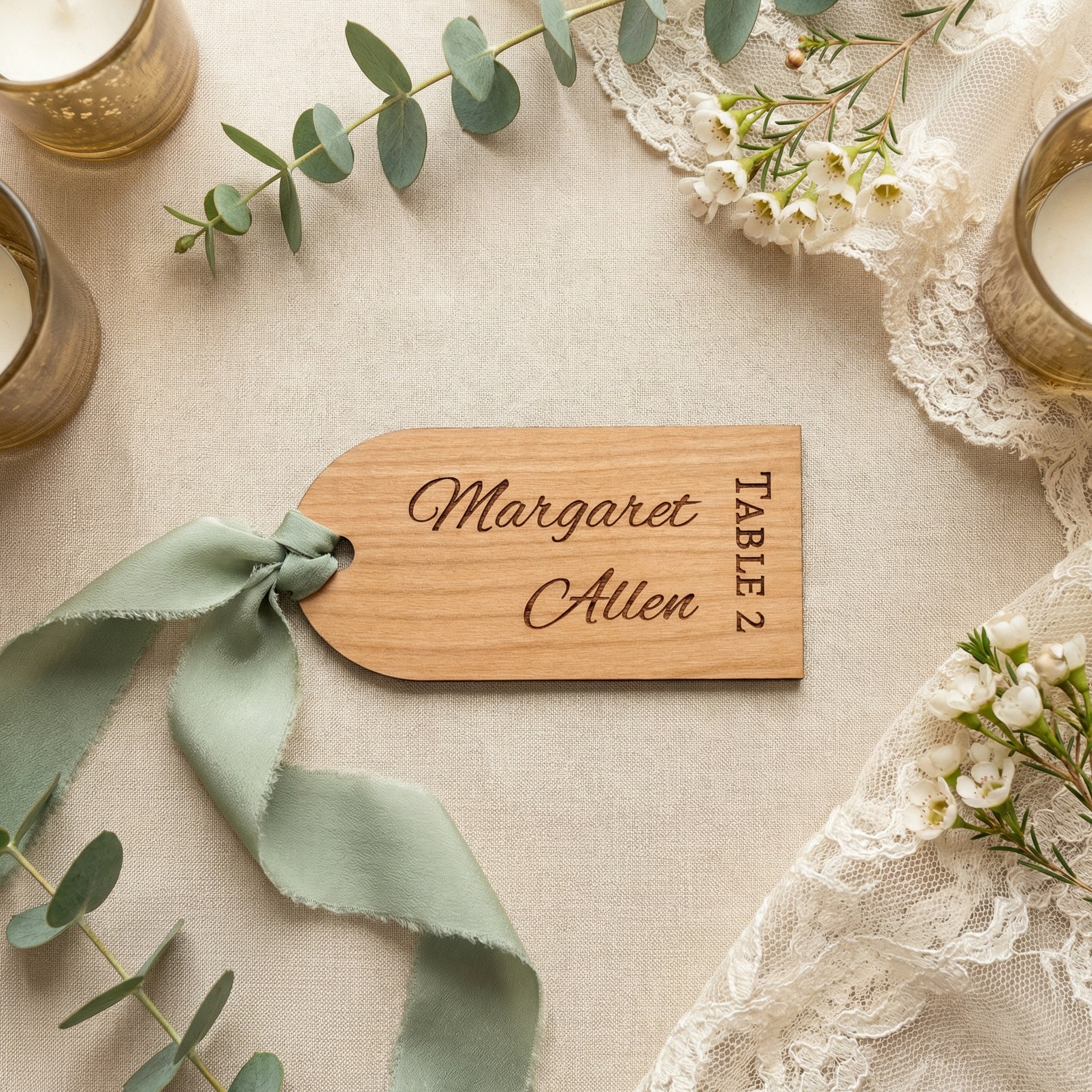 Personalized Wedding Place Card Tags | Engraved Name Escort Tags | Wooden & Acrylic Wedding Seating Tags | Elegant Reception Place Settings