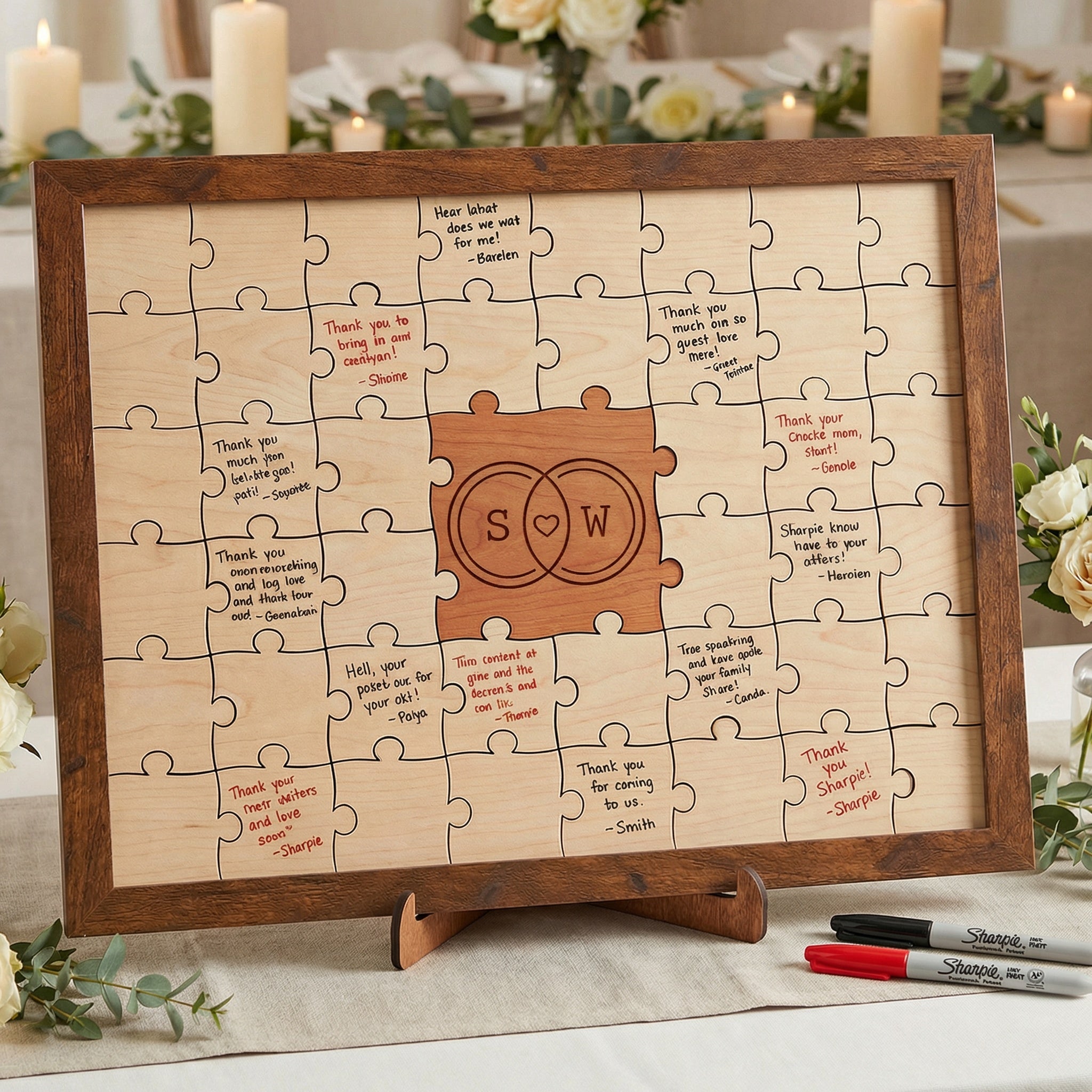 Unity Circles Monogram Wedding Guest Book Puzzle – Personalized Wooden Keepsake