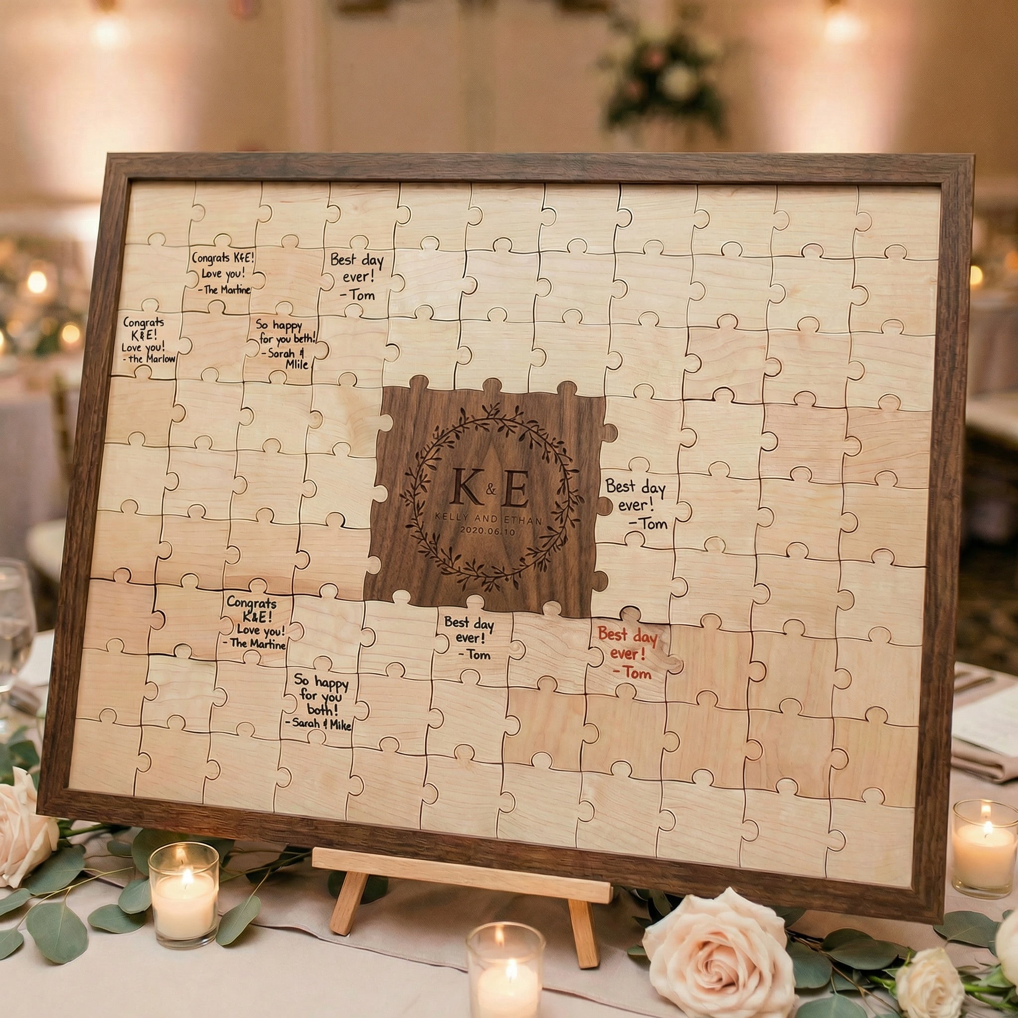 Floral Wreath Initials Puzzle — Personalized Wedding Guestbook Alternative