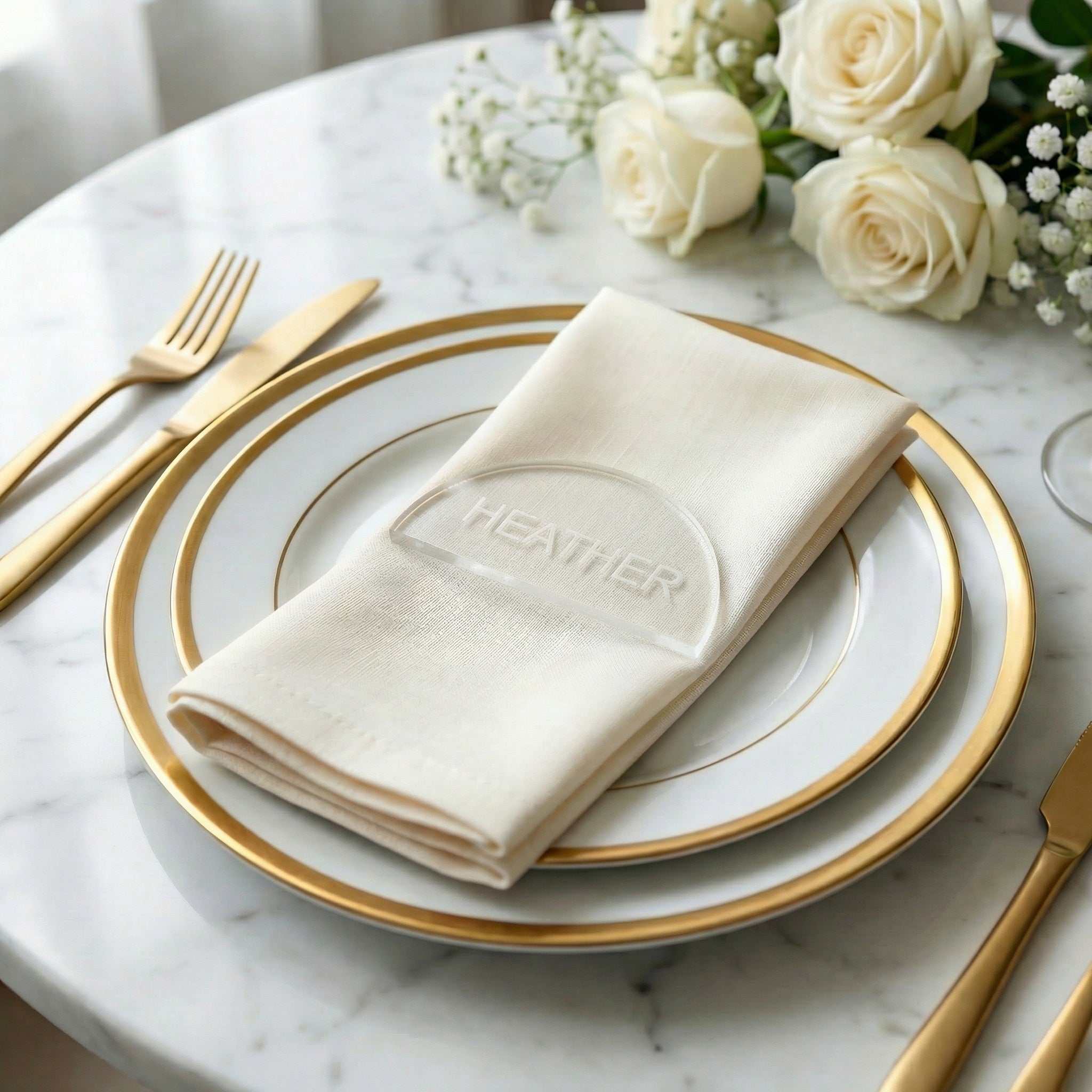 Modern Arch Wedding Place Cards – Acrylic or Wood Personalized Name Settings (3.5” Wide, 1/8” Thick)