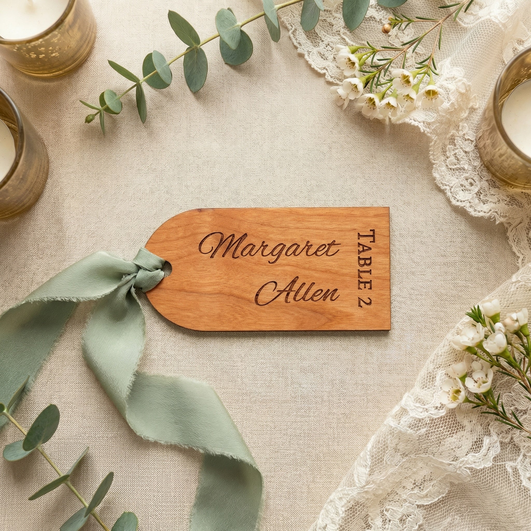 Personalized Wedding Place Card Tags | Engraved Name Escort Tags | Wooden & Acrylic Wedding Seating Tags | Elegant Reception Place Settings