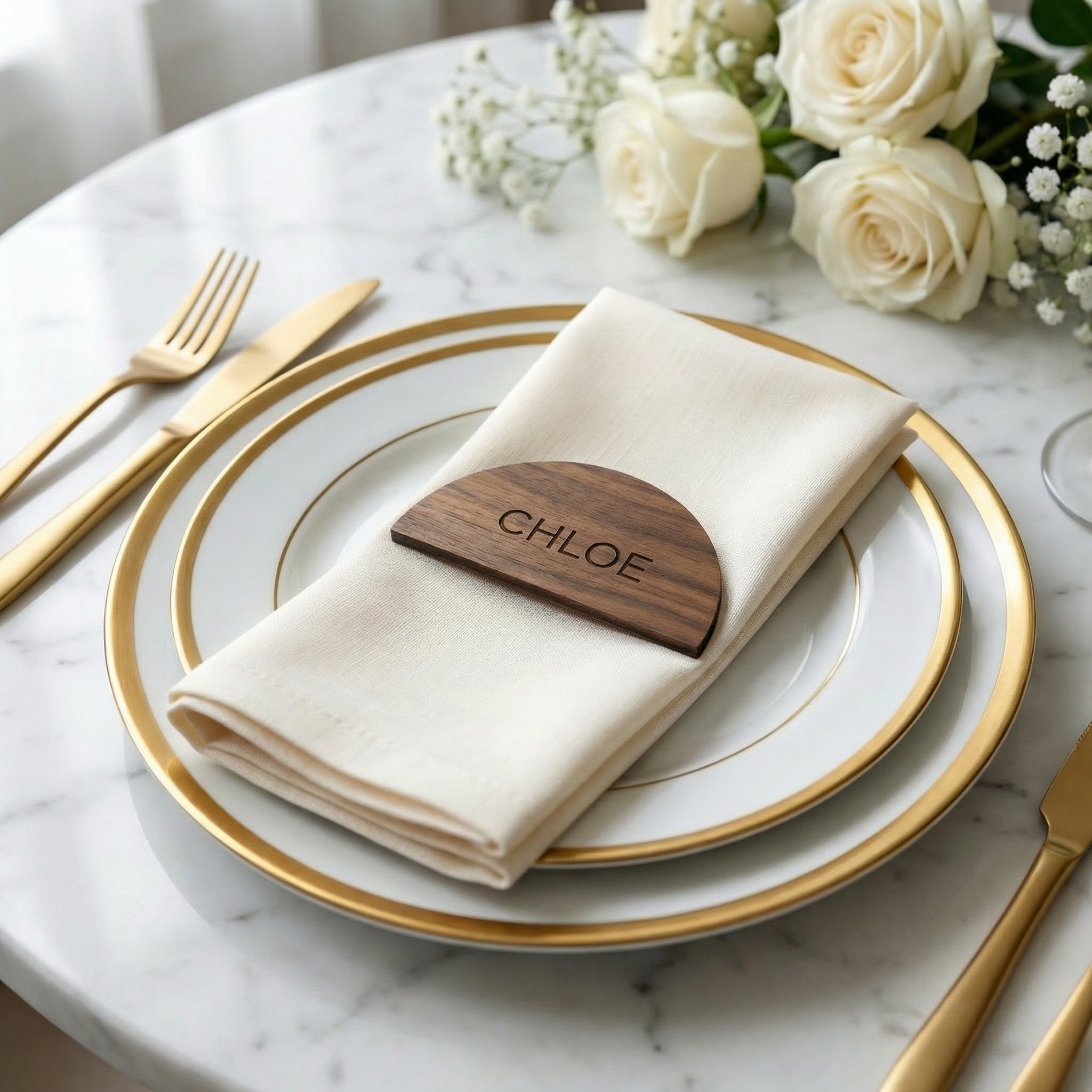 Modern Arch Wedding Place Cards – Acrylic or Wood Personalized Name Settings (3.5” Wide, 1/8” Thick)