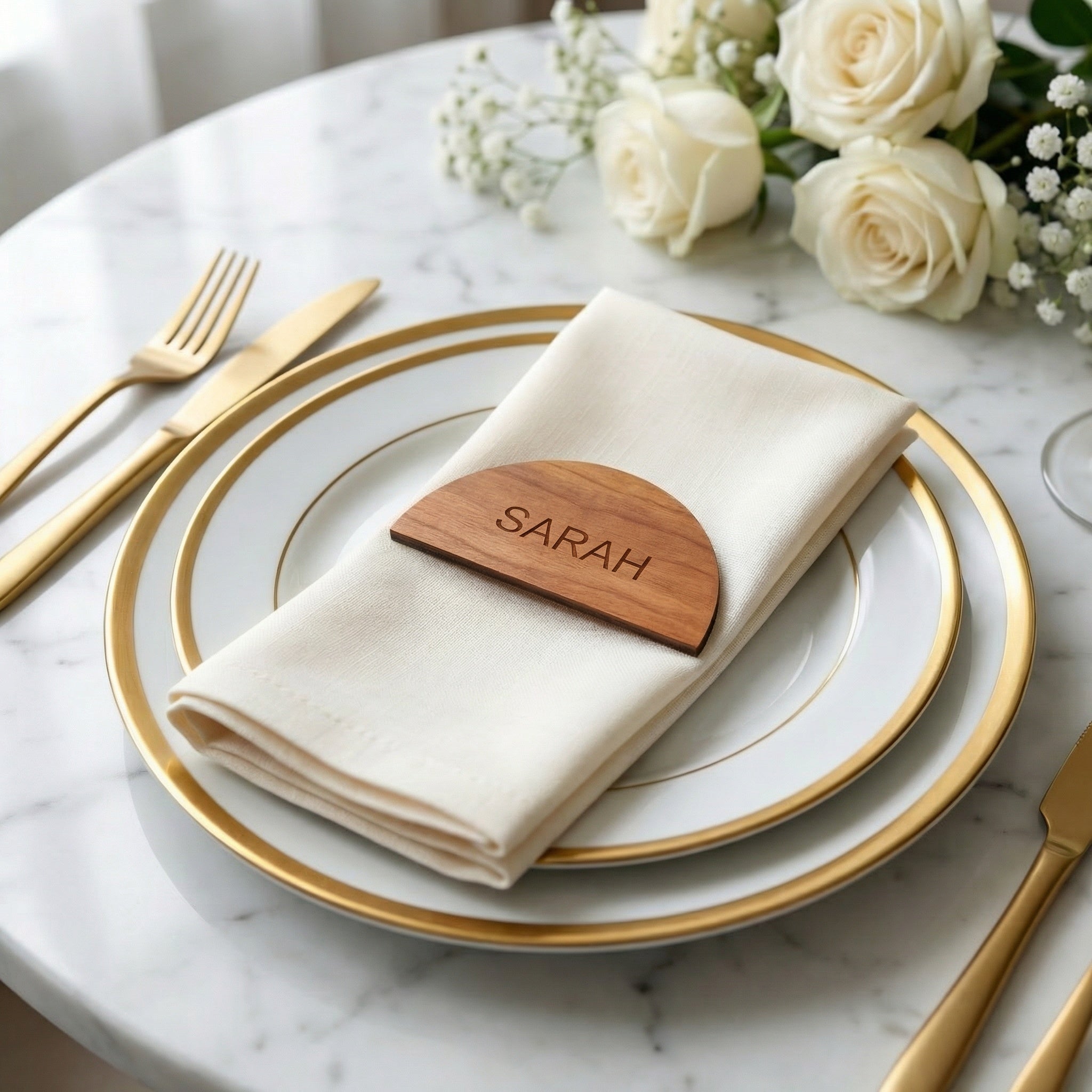 Modern Arch Wedding Place Cards – Acrylic or Wood Personalized Name Settings (3.5” Wide, 1/8” Thick)