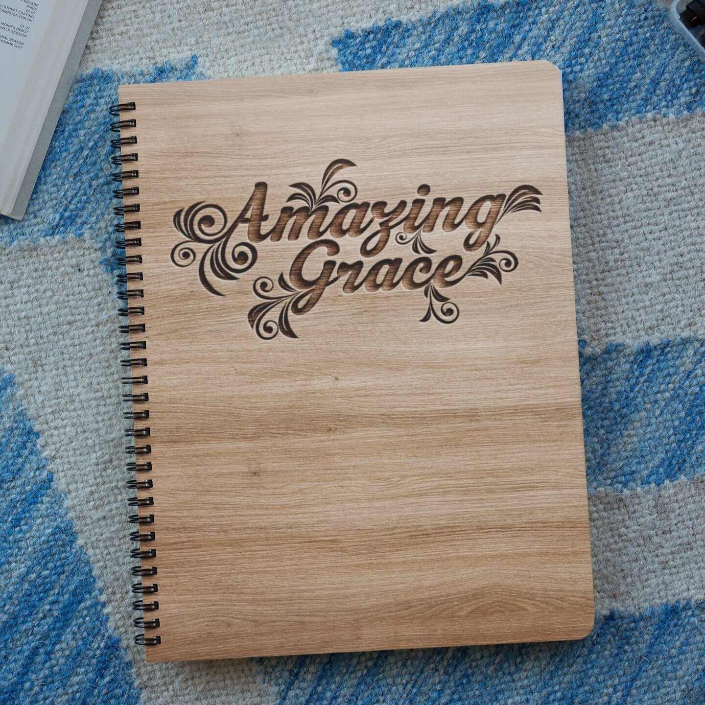 Amazing Grace Wood Cover Notebook | Personalized Sketchbook | Customized Engraved Notebook