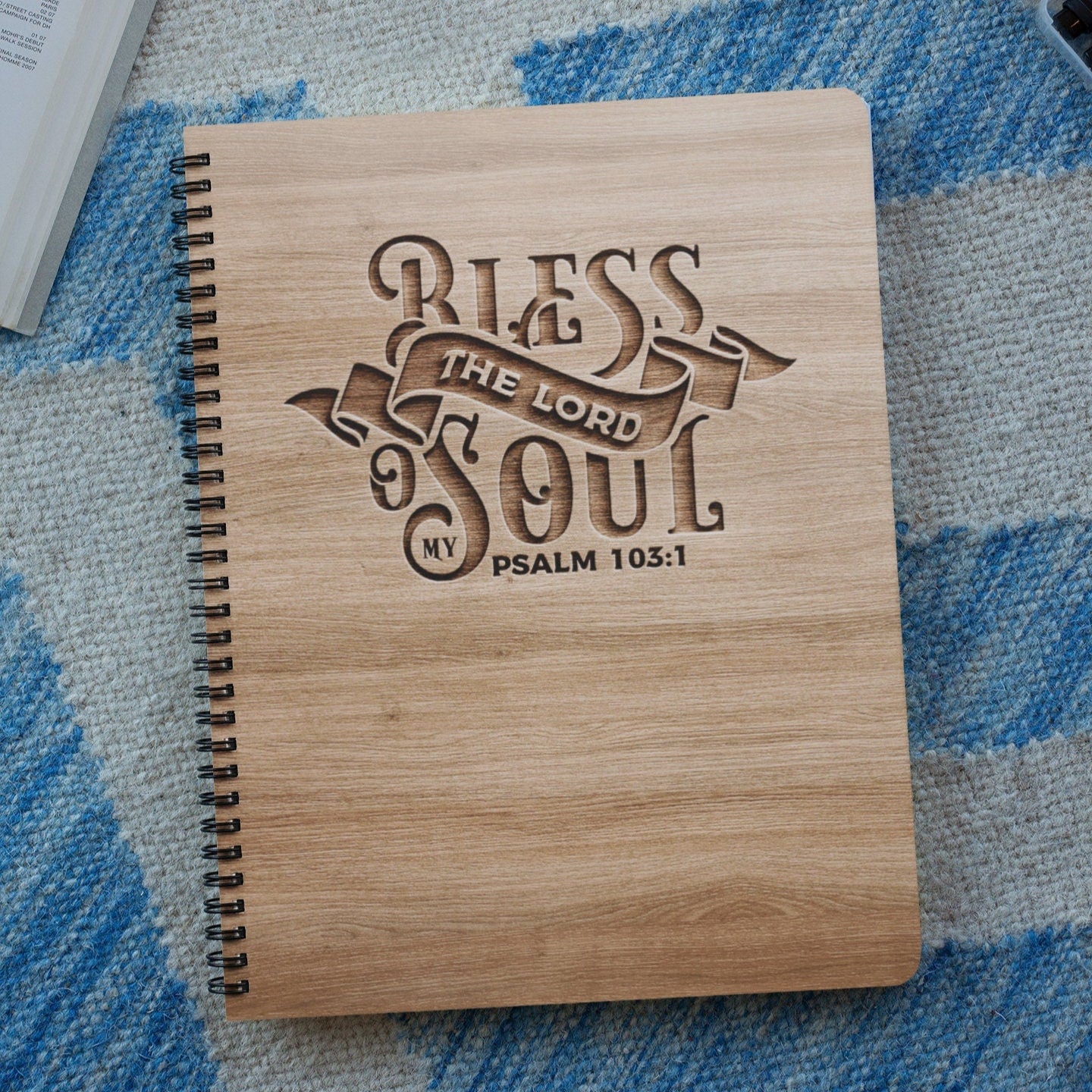 Bless the Lord O My Soul Wood Cover Notebook | Psalms 103 Personalized Sketchbook | Customized Engraved Notebook