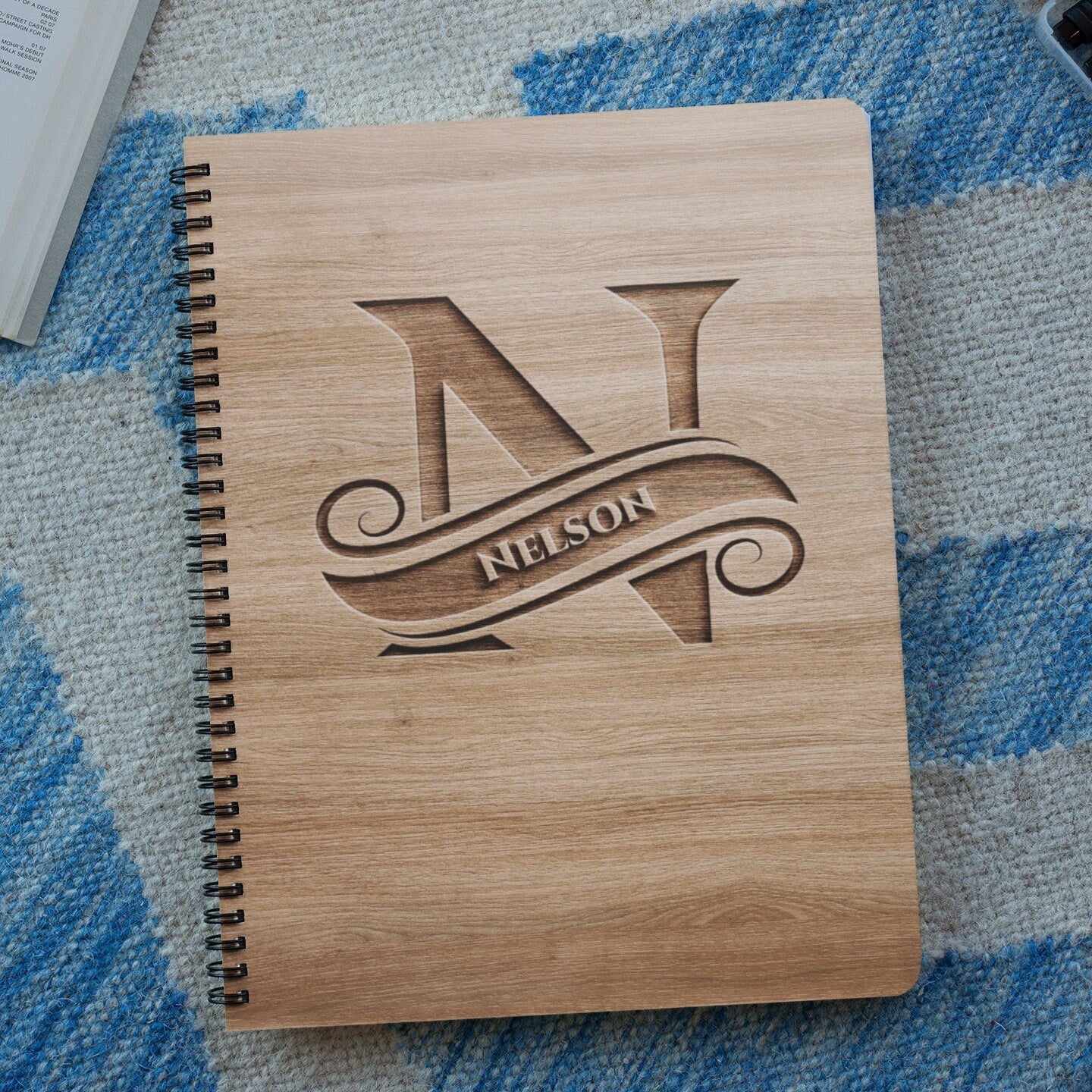 Ribbon Style Personalized Wood Cover Notebook | Ribbon Style Personalized Sketchbook | Custom Engraved Notebook