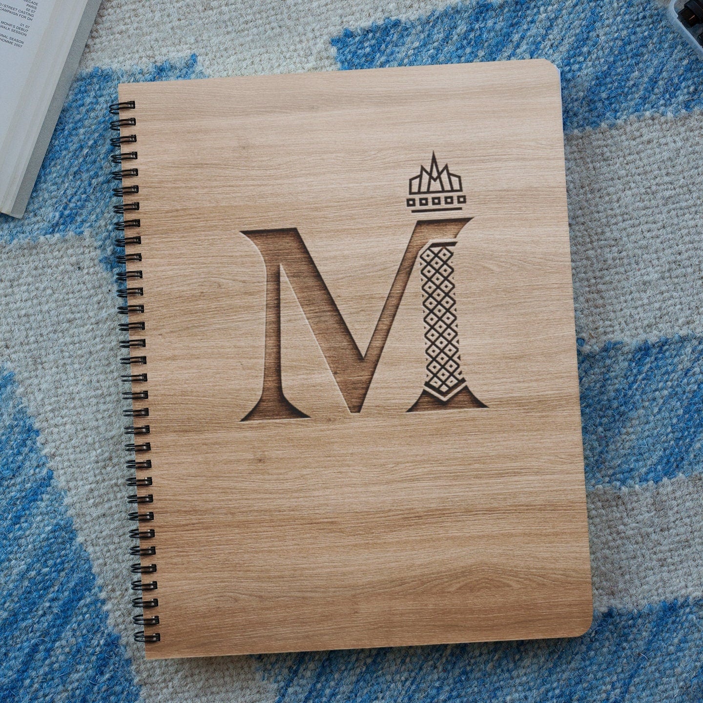 Royal Vintage Emblem Personalized Wood Cover Notebook | Royal Vintage Emblem Personalized Sketchbook | Custom Engraved Notebook