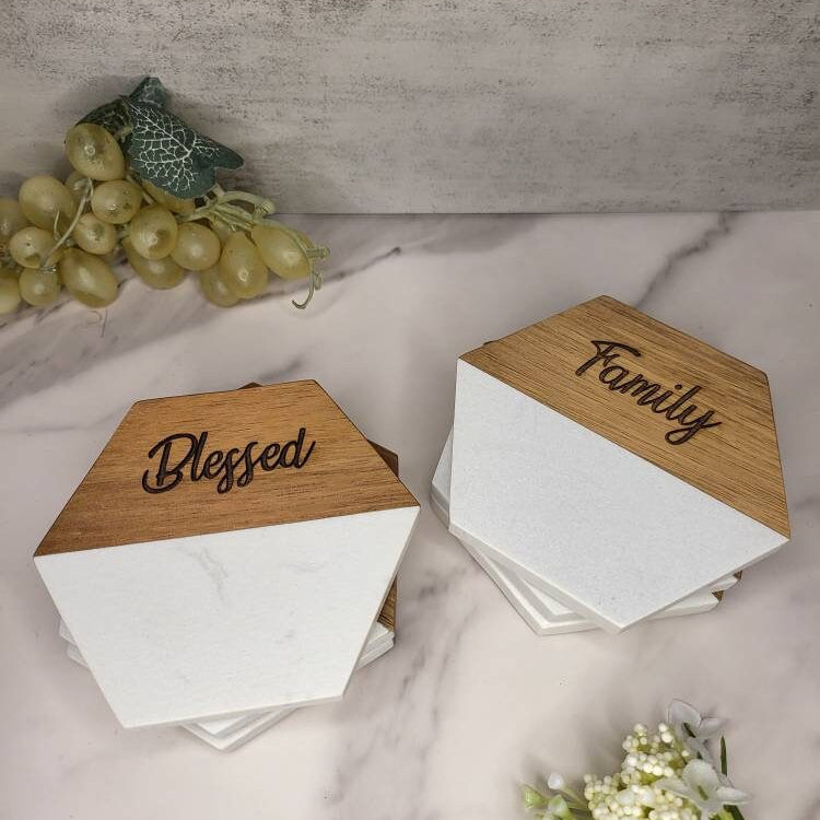 Marble and Acacia Wood Coasters