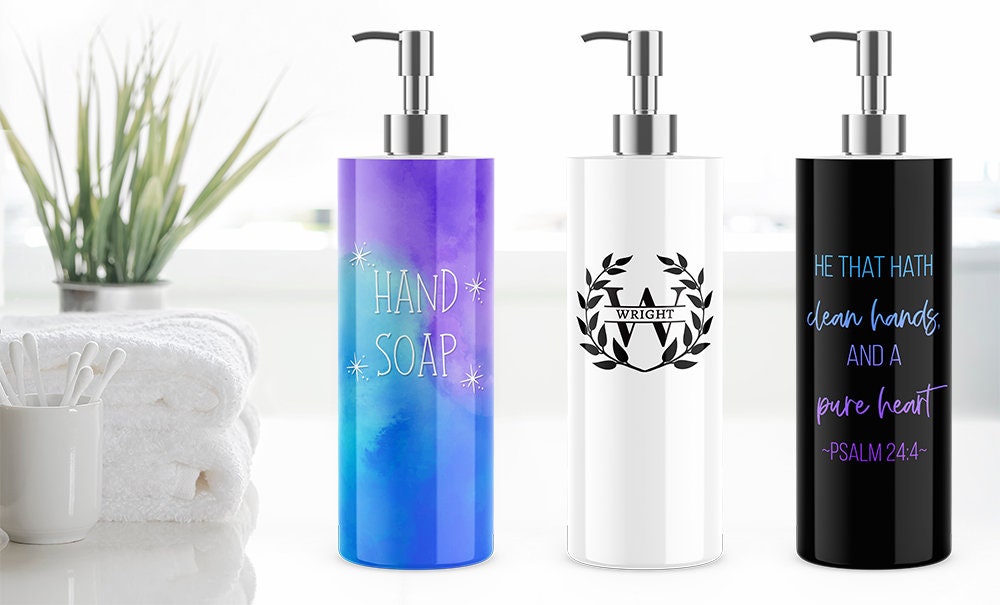 Custom Soap Dispenser – 18oz White Stainless Steel Bottle with Pump | Personalized Bathroom Decor or Kitchen Sink Accessory