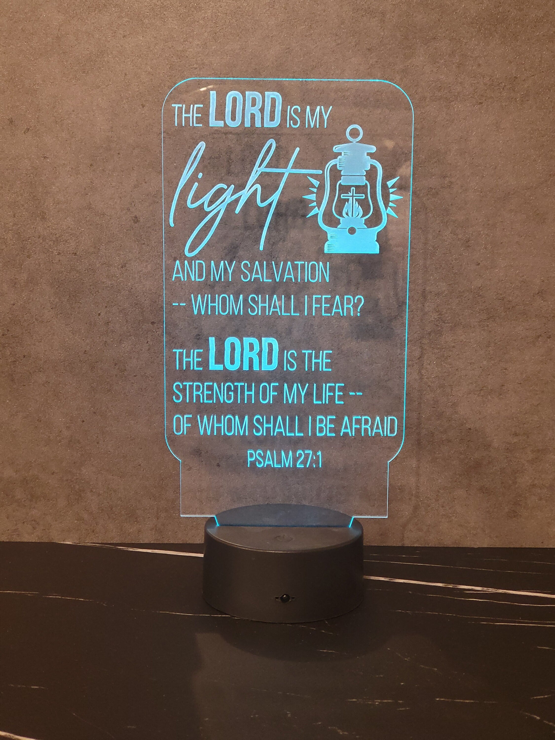 Scripture Light – The Lord Is My Light | LED Night Light with Cross Design (Psalm 27:1)