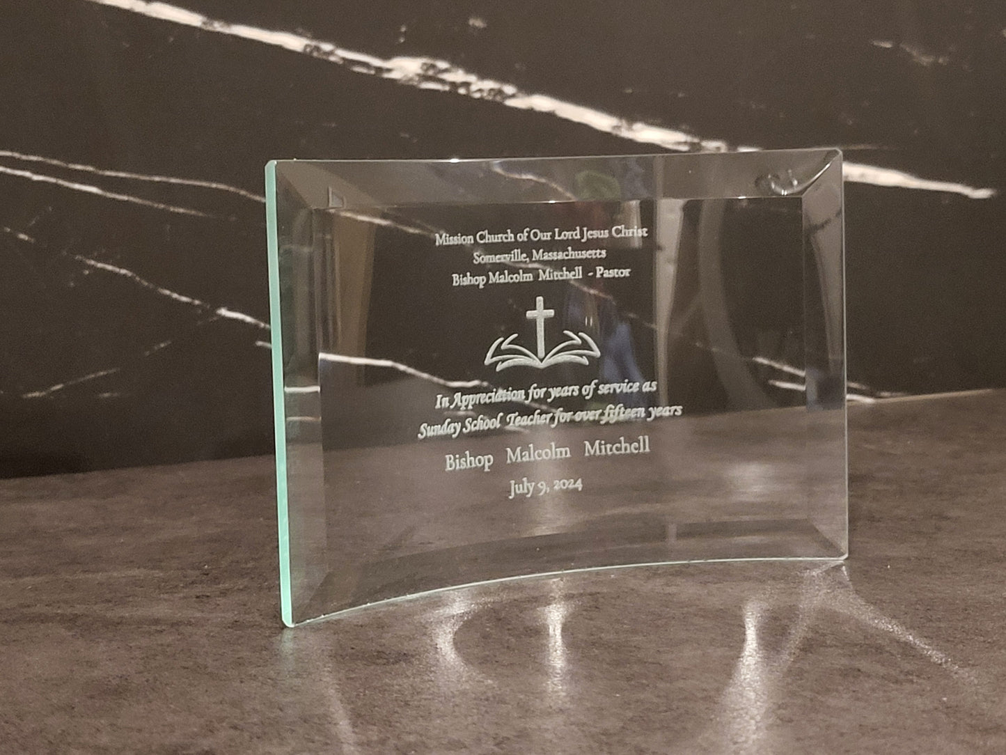 Beveled Jade Glass Crescent Award | Custom Engraved and Personalized Award | Employee Awards | Unique Custom Awards