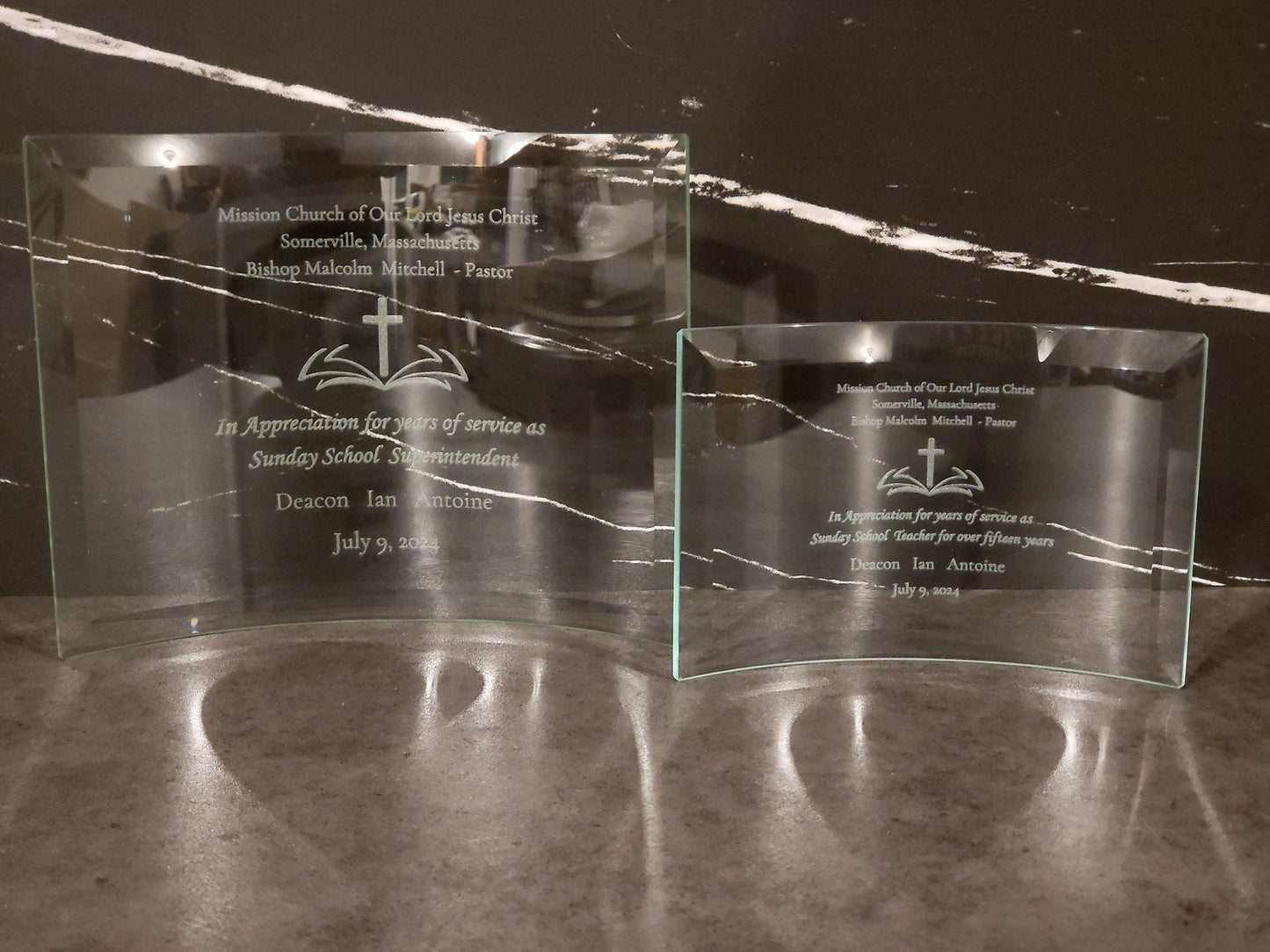 Beveled Jade Glass Crescent Award | Custom Engraved and Personalized Award | Employee Awards | Unique Custom Awards