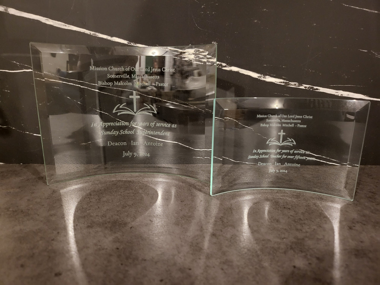 Beveled Jade Glass Crescent Award | Custom Engraved and Personalized Award | Employee Awards | Unique Custom Awards