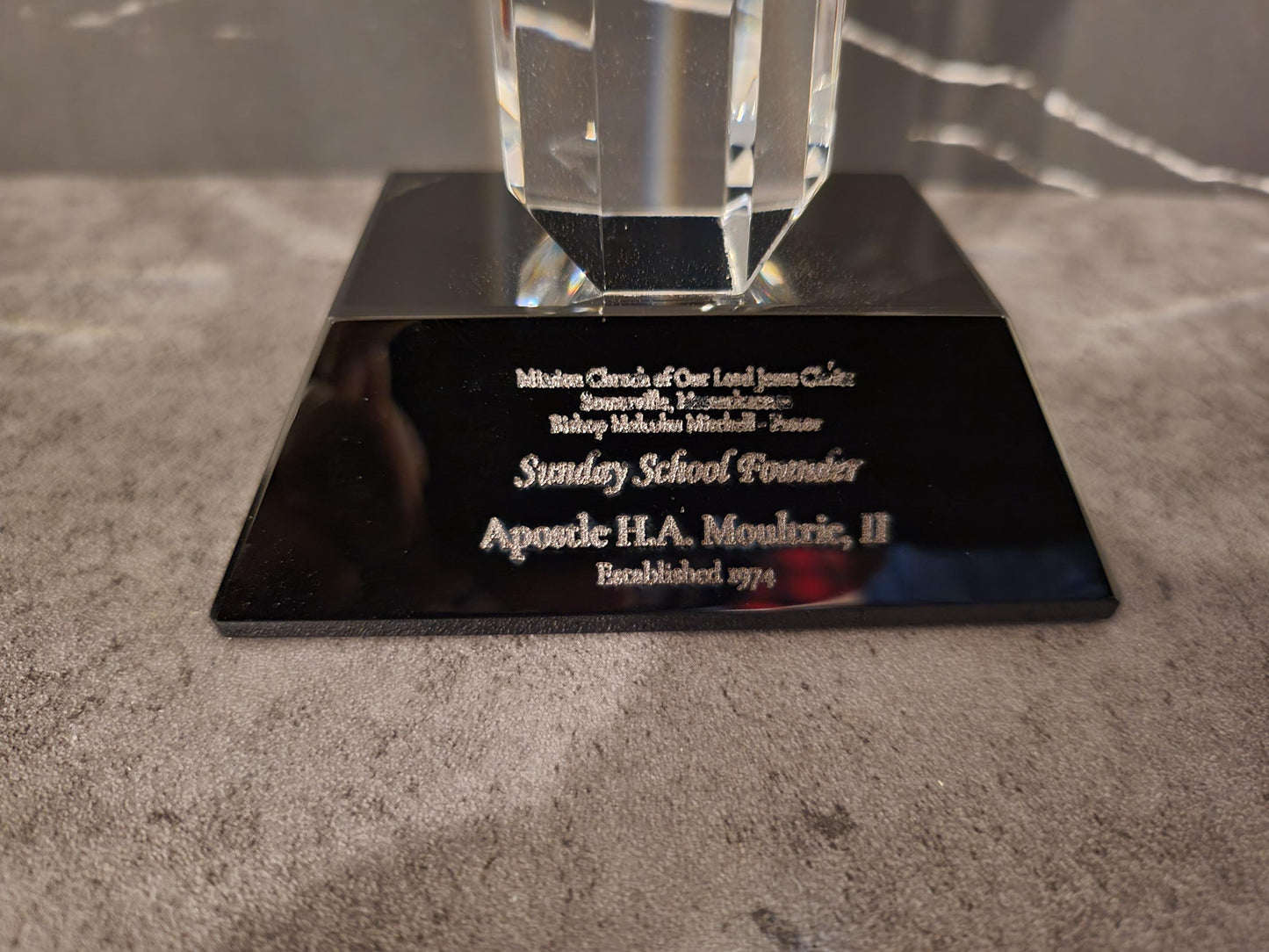 8.5" Crystal Cross Award on Black Base | Personalized Religious Gift