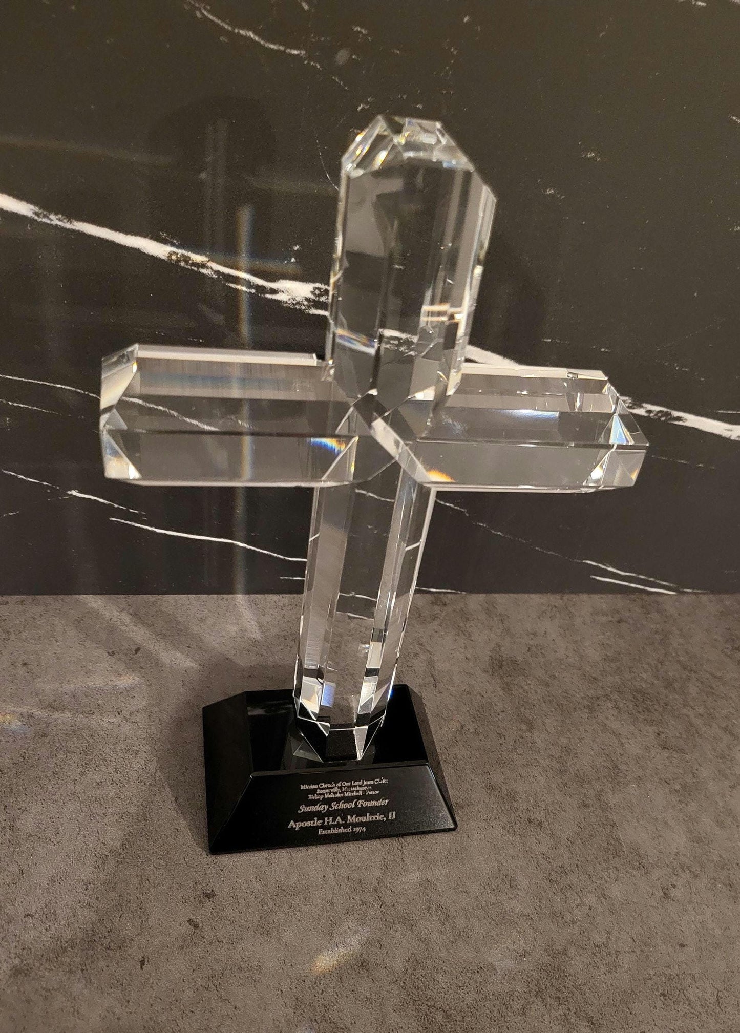 8.5" Crystal Cross Award on Black Base | Personalized Religious Gift