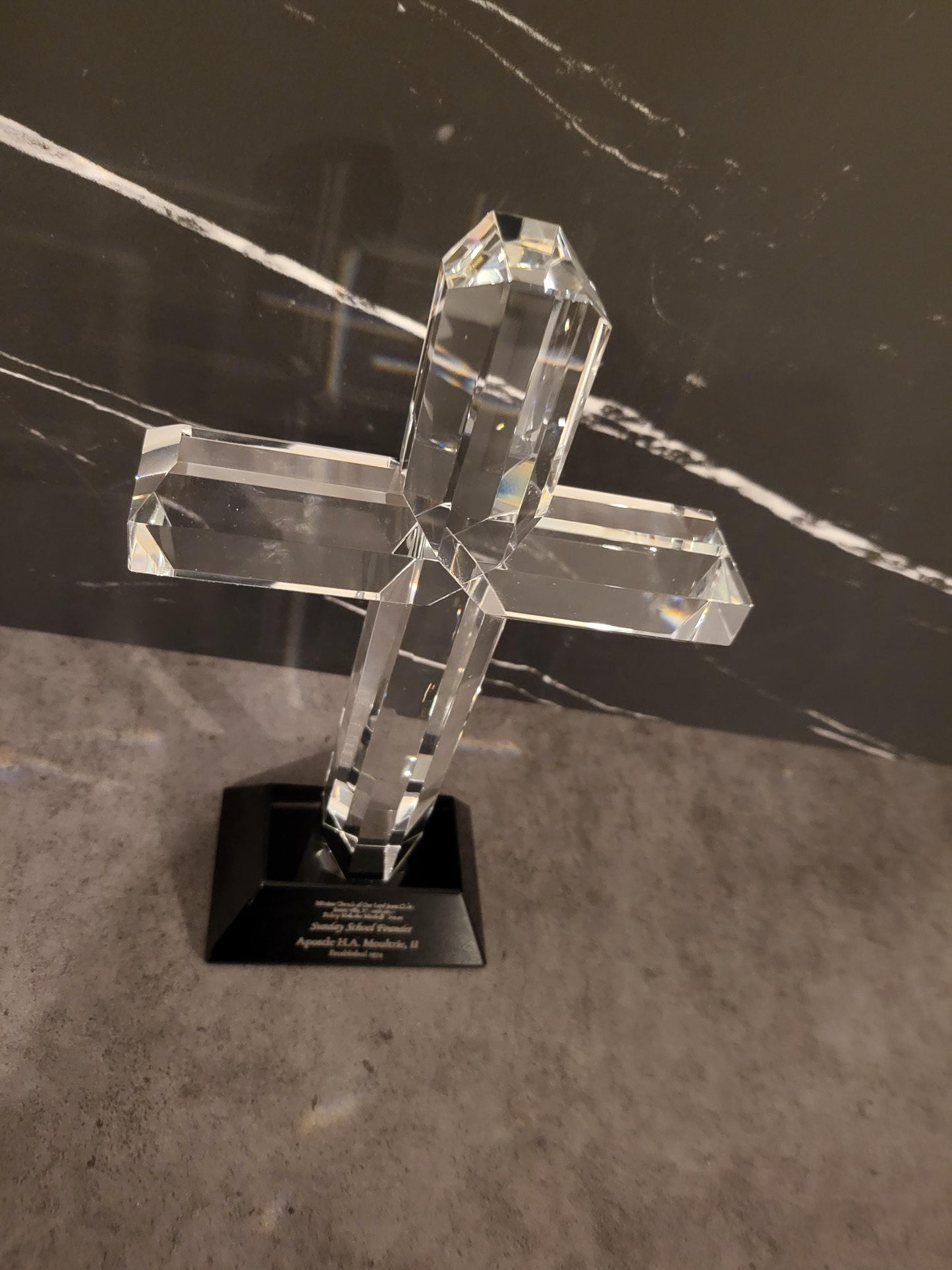 8.5" Crystal Cross Award on Black Base | Personalized Religious Gift