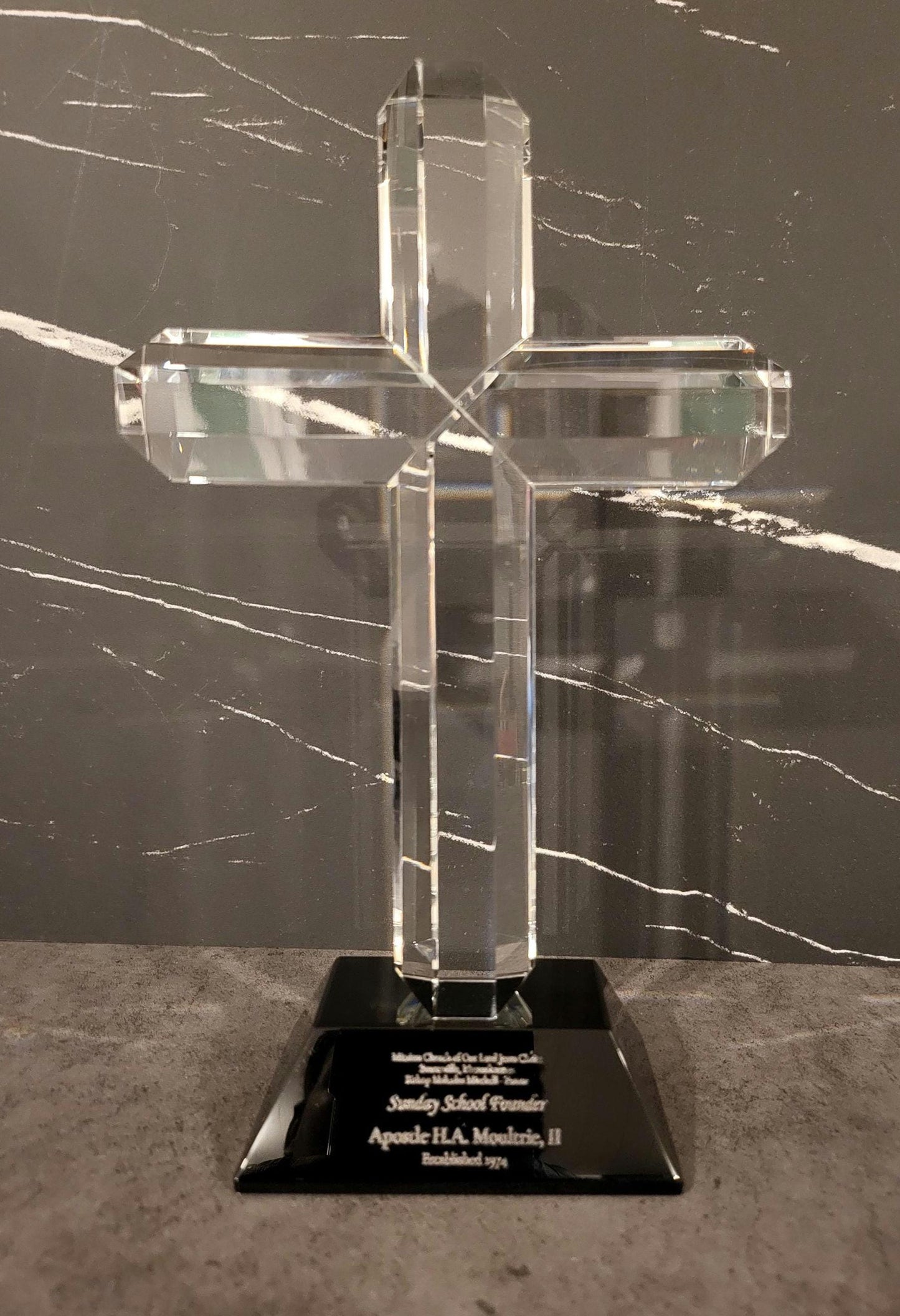8.5" Crystal Cross Award on Black Base | Personalized Religious Gift