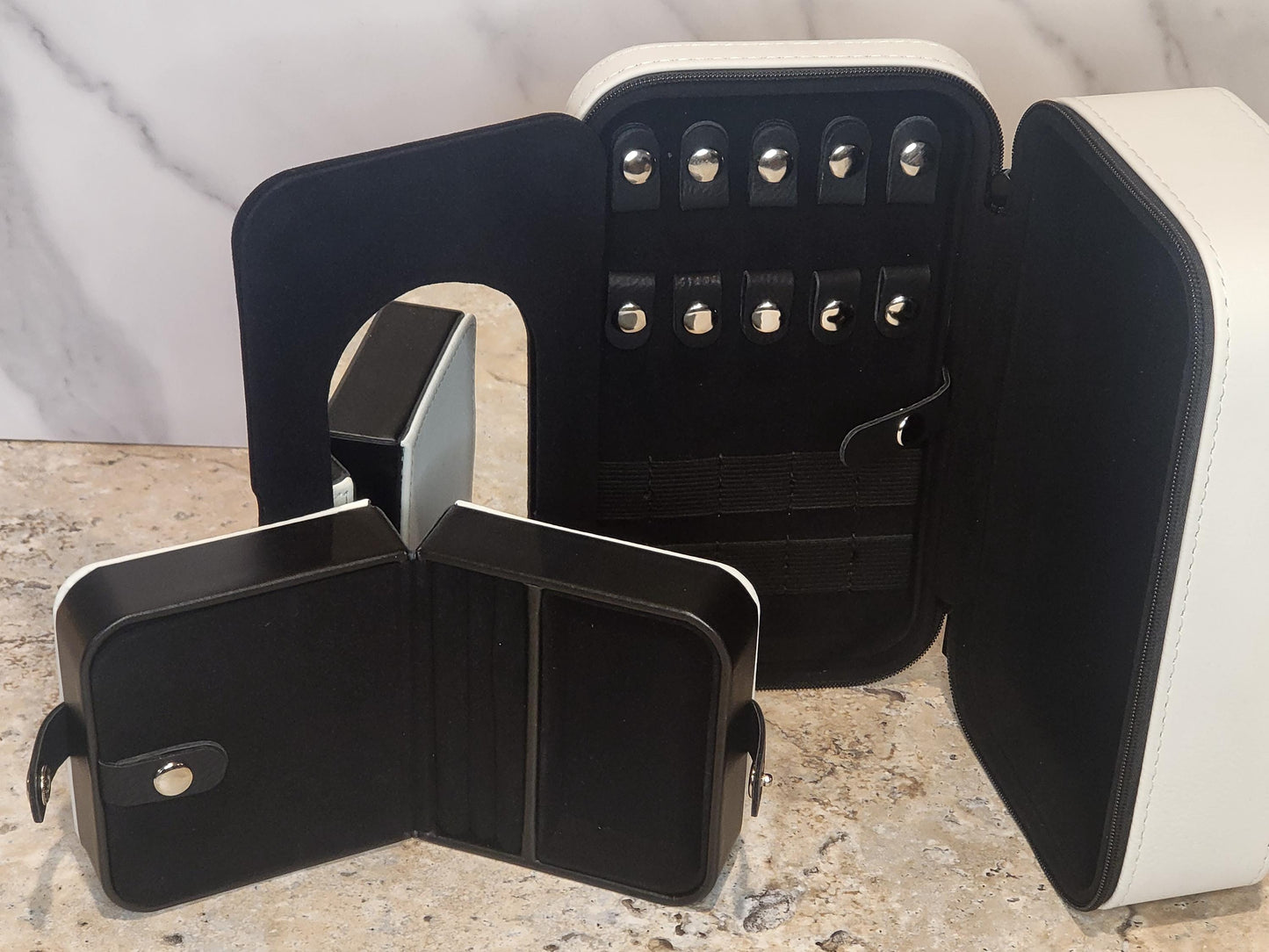 Personalized Leatherette Travel Jewelry Box – 4" x 4" or 7.5" x 4.5" with Tan or Black Lining | Custom Engraved Keepsake Case