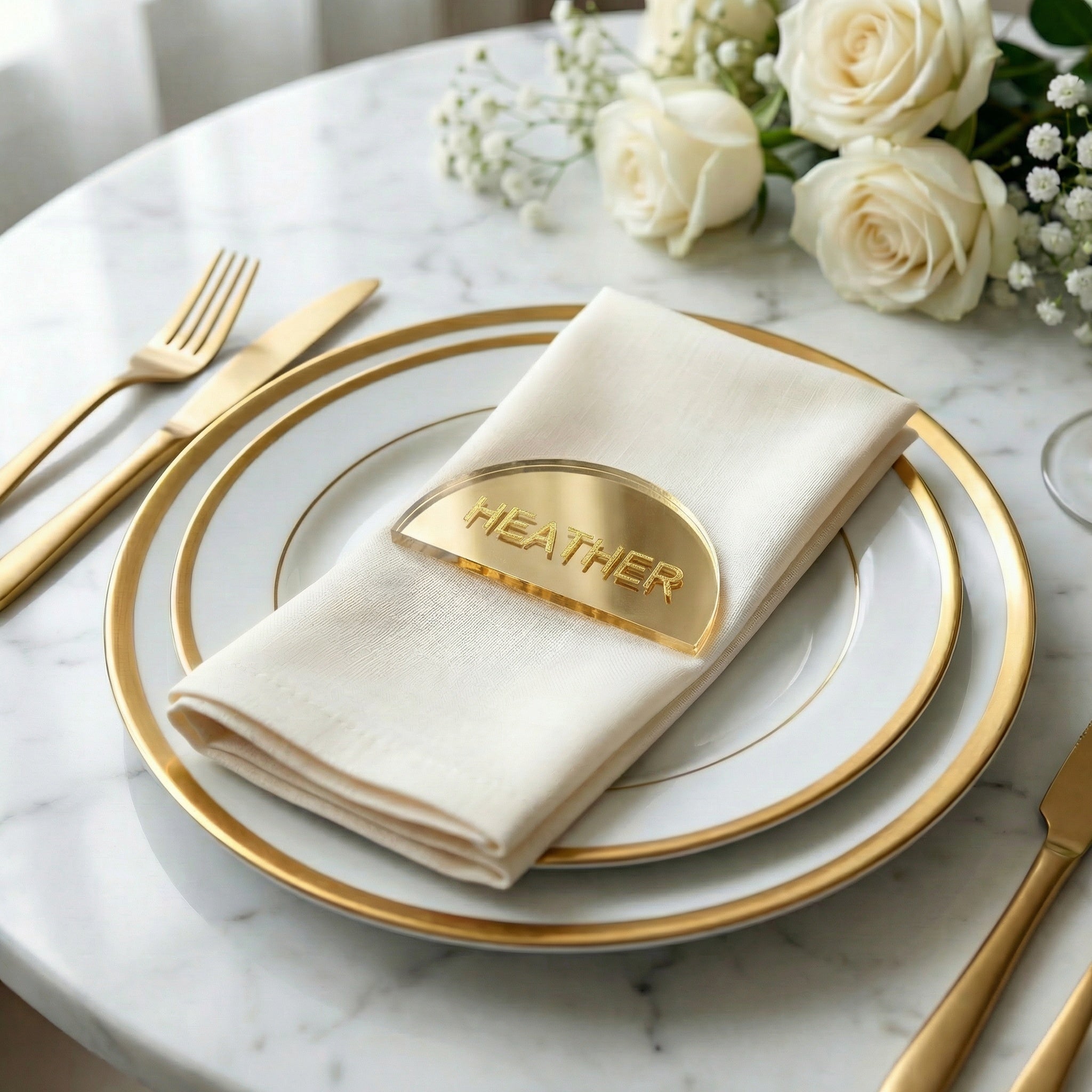 Modern Arch Wedding Place Cards – Acrylic or Wood Personalized Name Settings (3.5” Wide, 1/8” Thick)