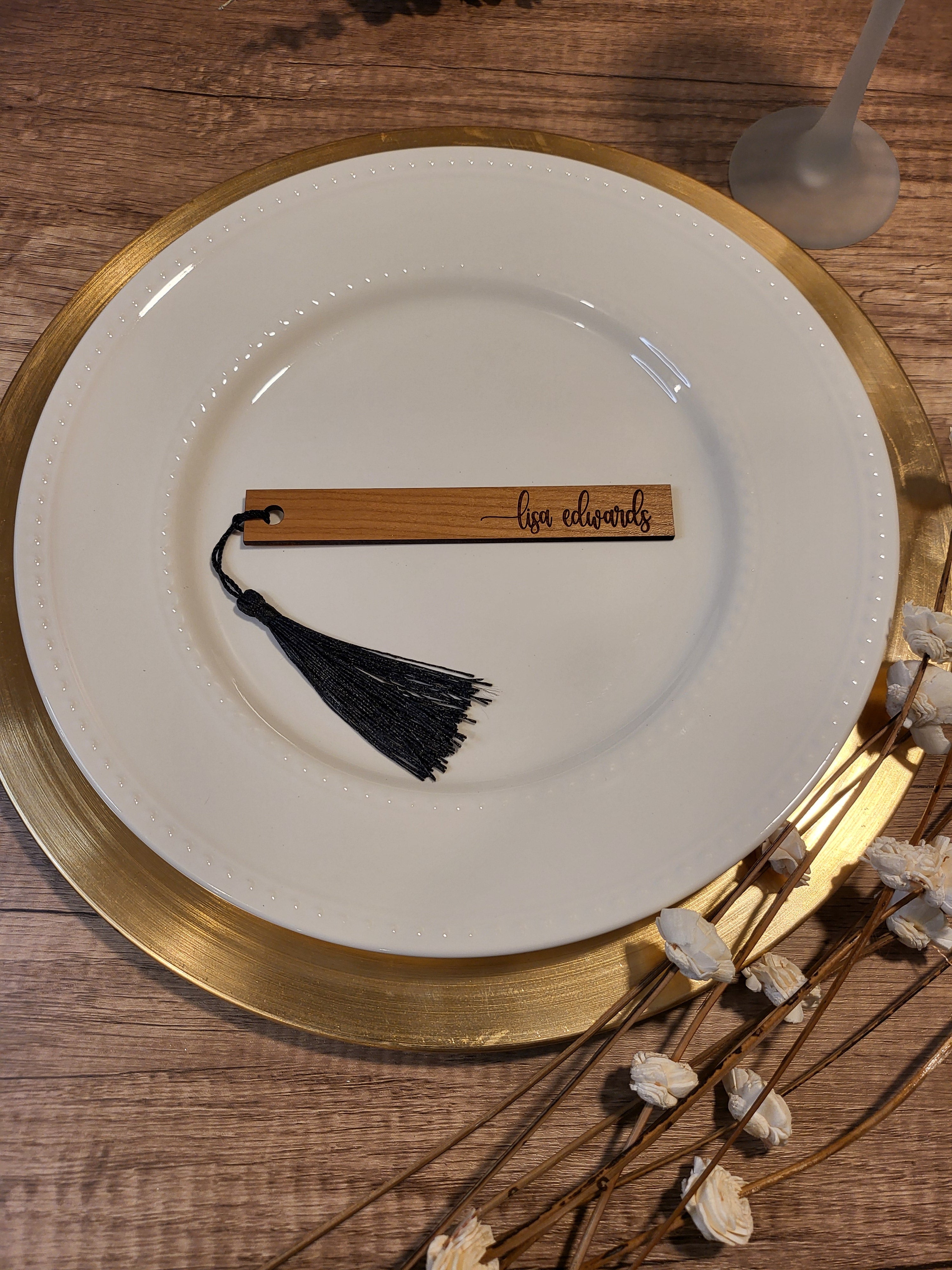 Personalized Wedding Name Tags with Ribbon Hole | Engraved Escort Tags