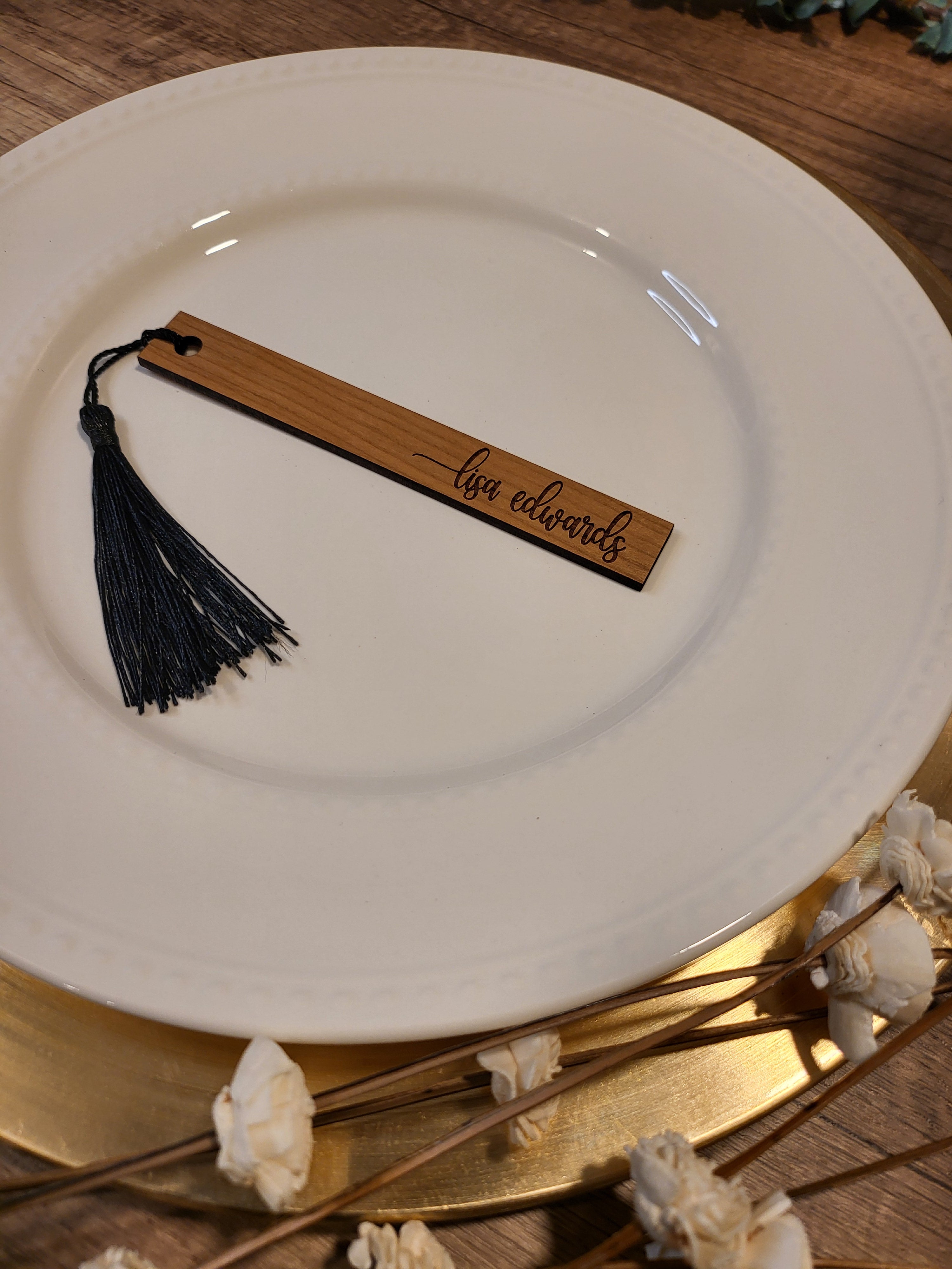 Personalized Wedding Name Tags with Ribbon Hole | Engraved Escort Place Cards | Wooden & Acrylic Guest Name Tags | Wedding Seating Tags