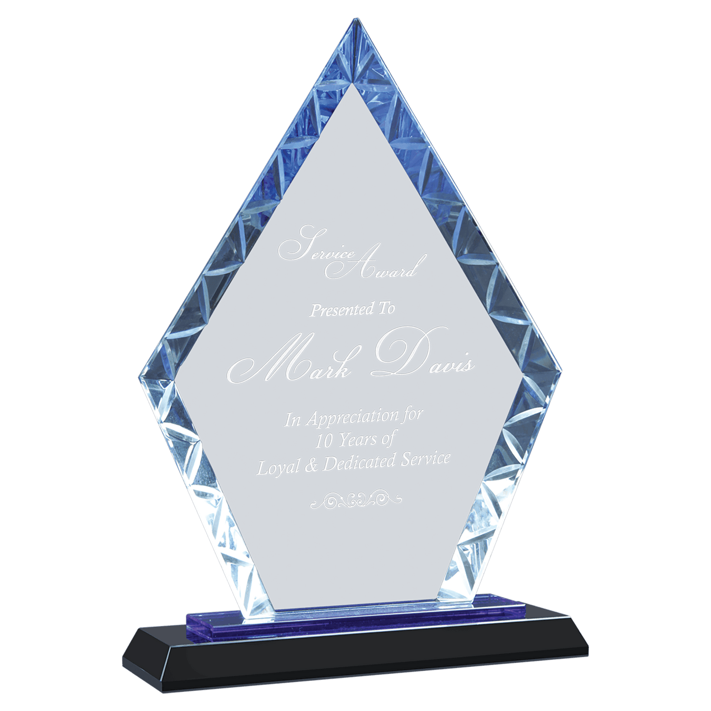 Diamond Accent Glass on Blue & Black Base Award | Retirement Plaque | Personalized Award Glass | Employee Appreciation | Employee Award