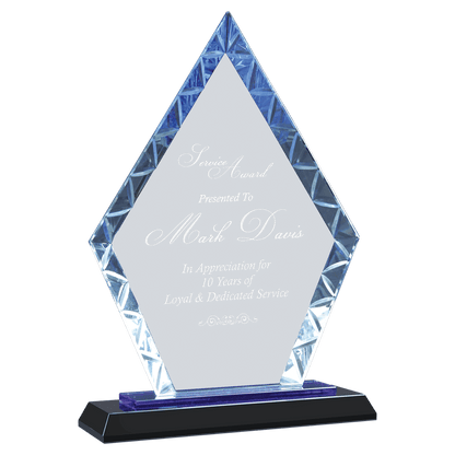 Diamond Accent Glass on Blue & Black Base Award | Retirement Plaque | Personalized Award Glass | Employee Appreciation | Employee Award