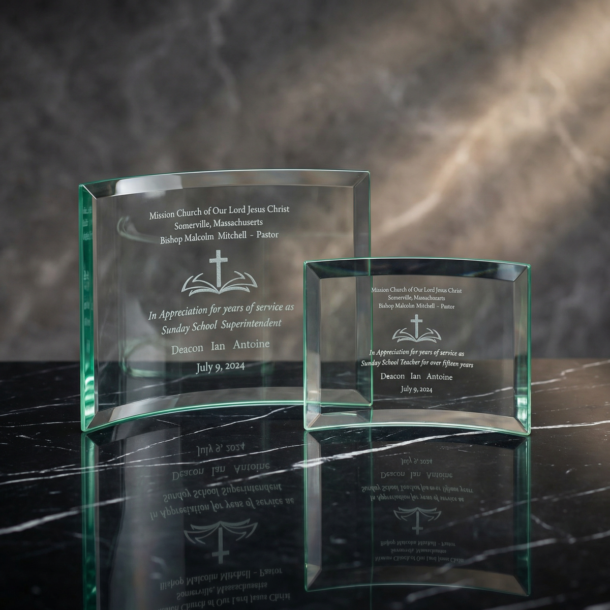 Personalized Jade Glass Crescent Award | Custom Engraved Recognition
