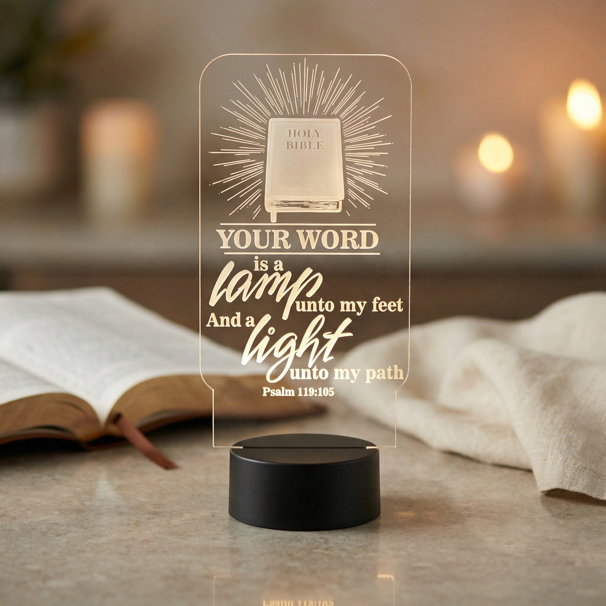 LED Night Light | Lamp Unto My Feet, Light Unto My Path | Psalm 119:105 | Inspirational Christian Home Decor